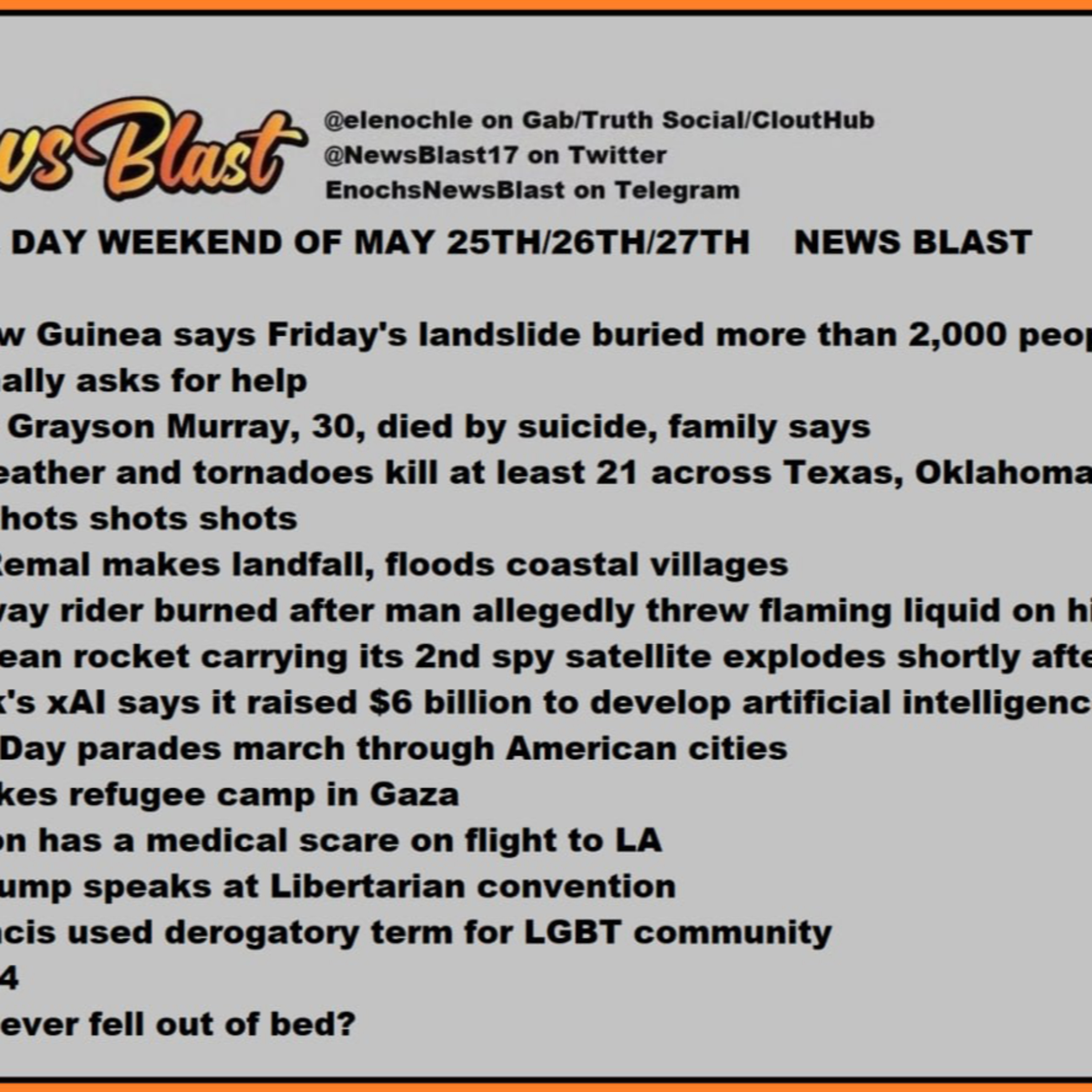 Memorial day weekend of May 25/26/27, 2024 News Blast episode artwork