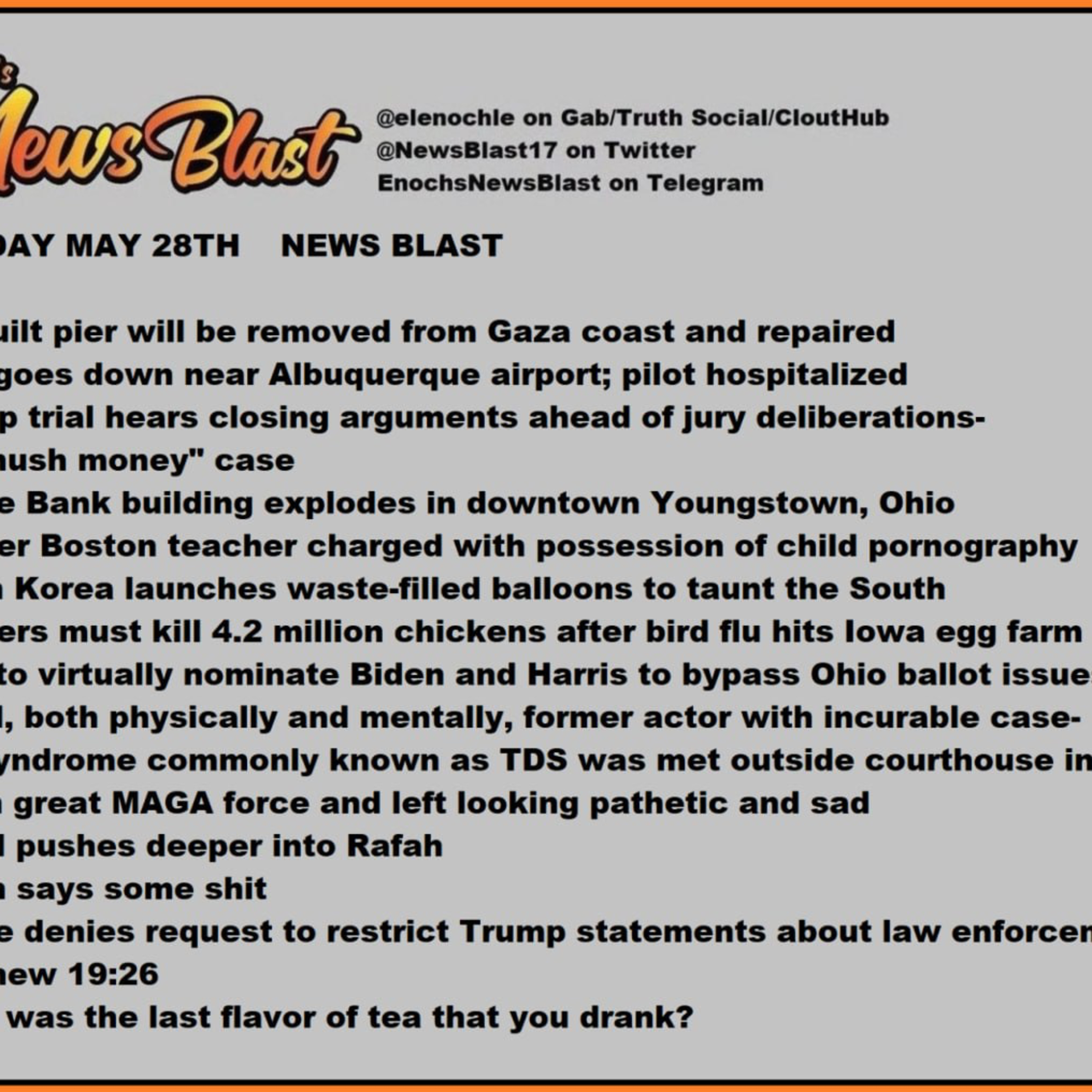 Tuesday, May 28, 2024 News Blast episode artwork