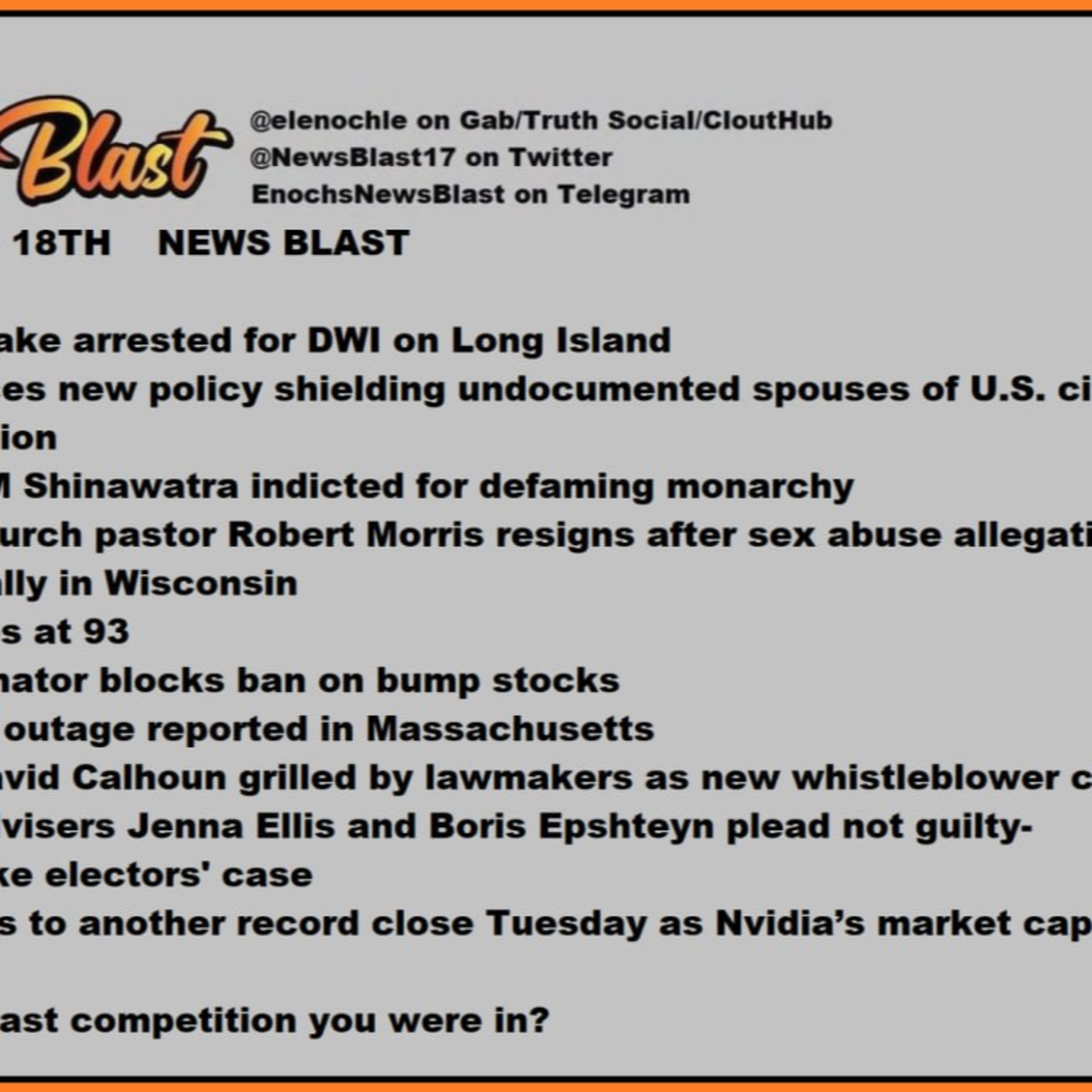Tuesday June 18, 2024 News Blast episode artwork