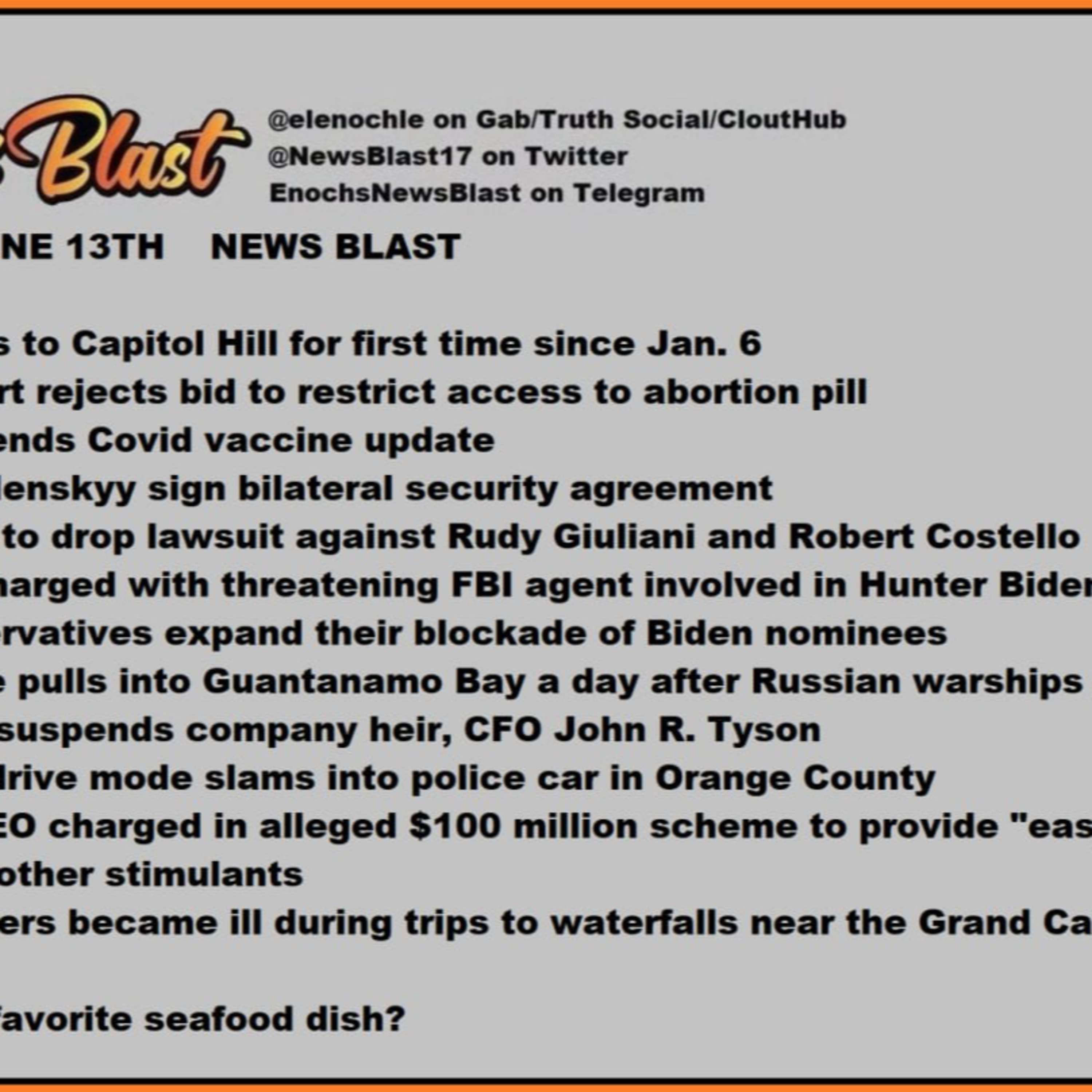 Thursday June 13, 2024. News Blast.  episode artwork