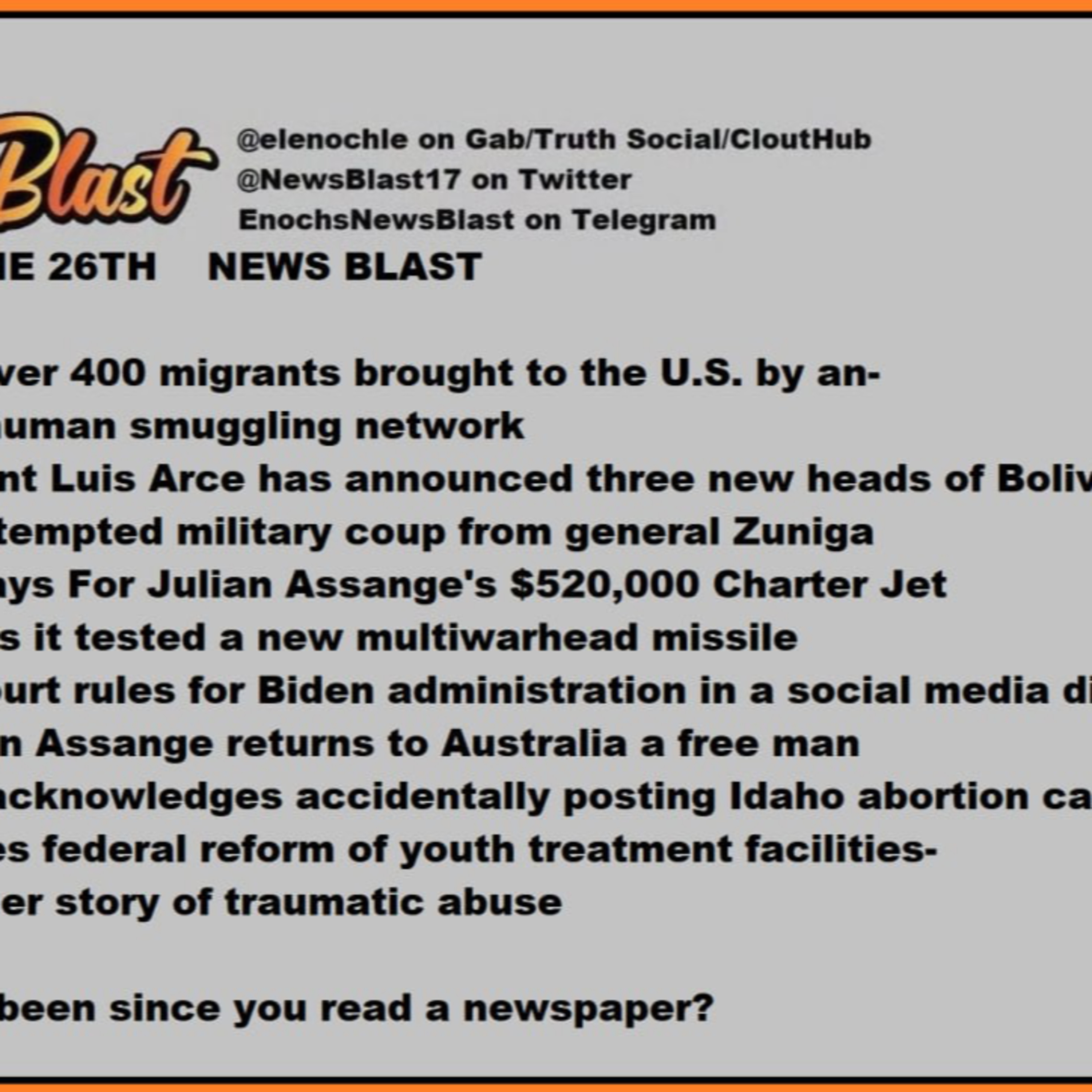 Wednesday, June 26, 2024 News Blast episode artwork