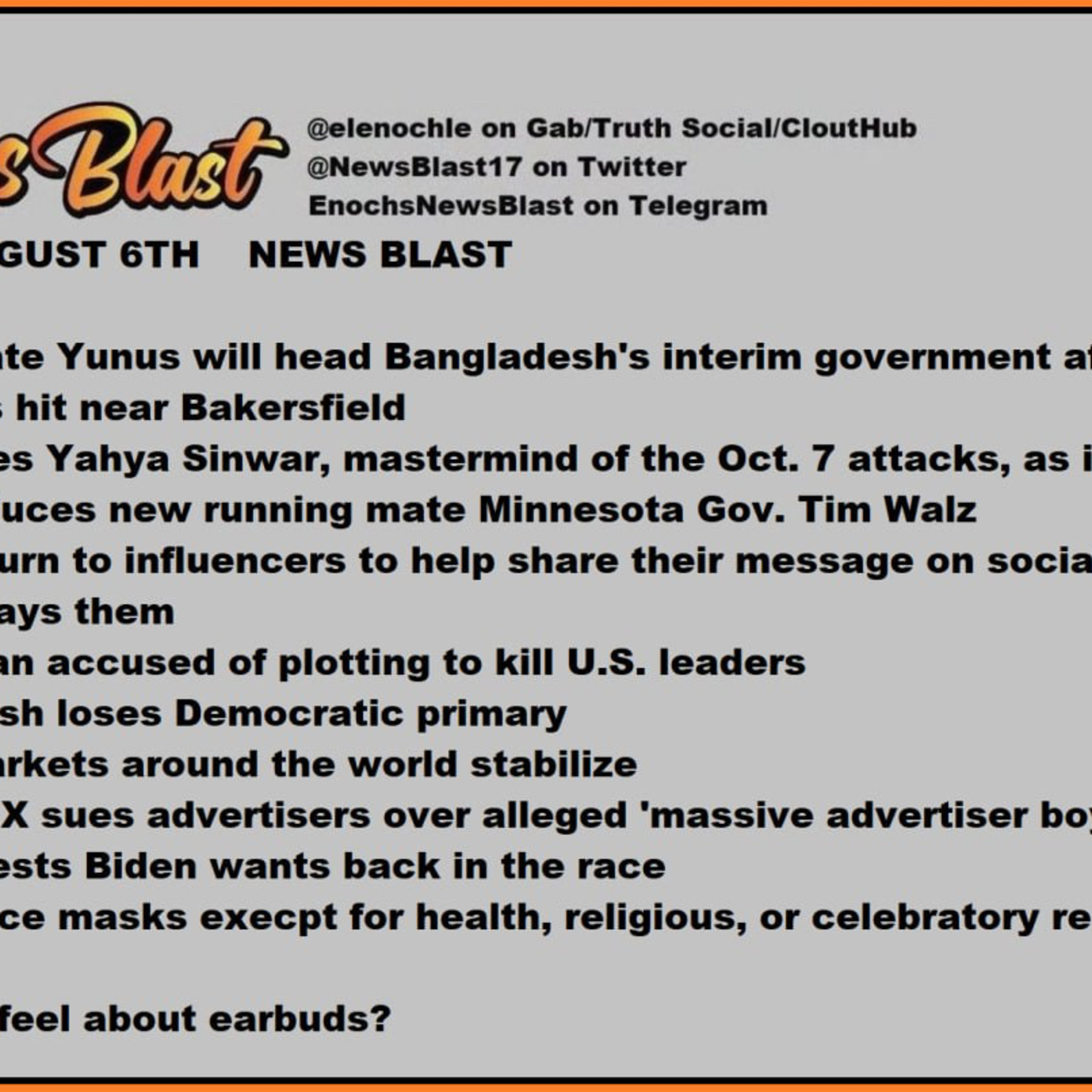 Tuesday August 6,2024 News Blast episode artwork