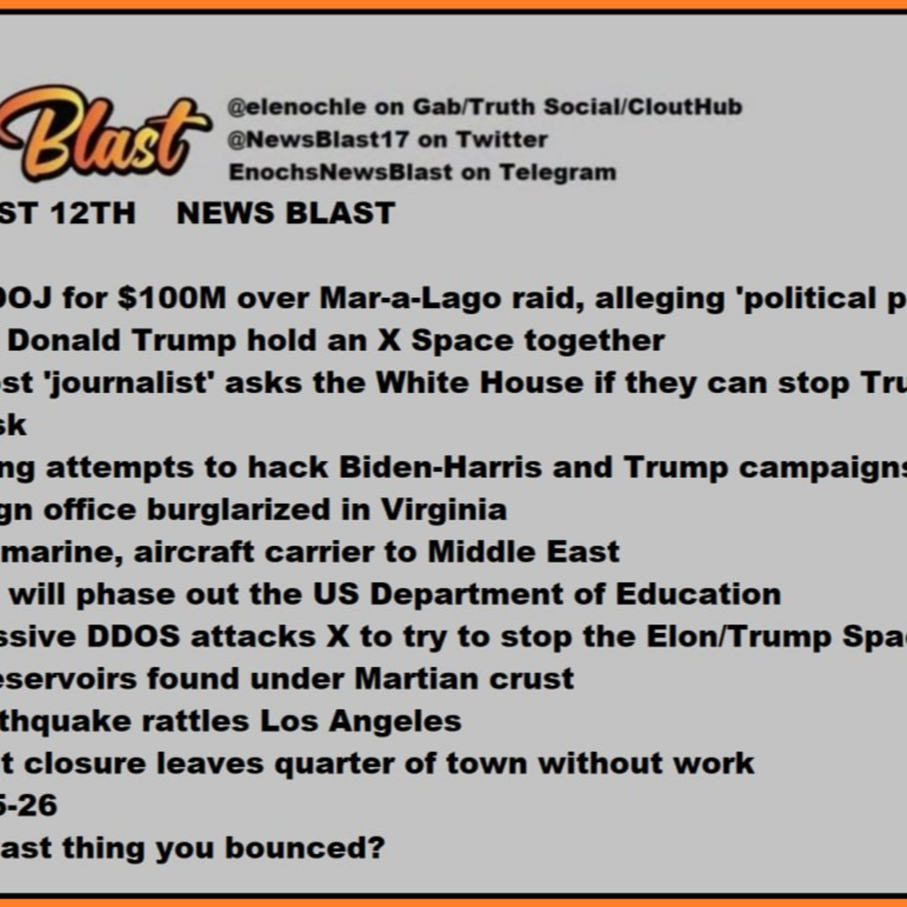 Monday, August 12, 2024 News Blast episode artwork