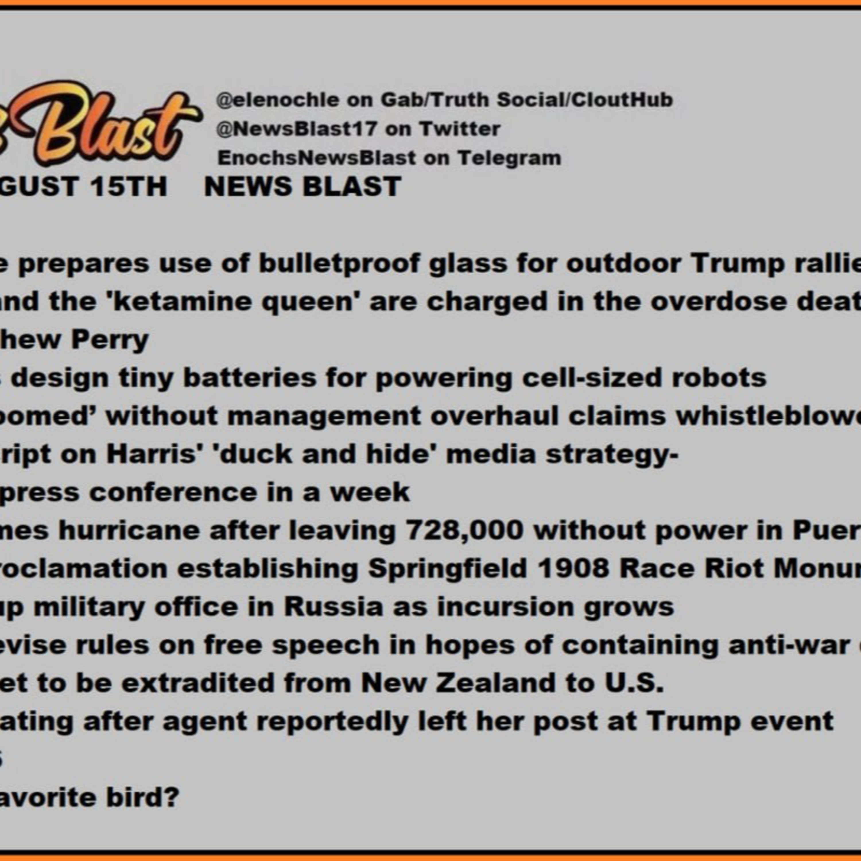 Thursday, August 15, 2024 News Blast episode artwork
