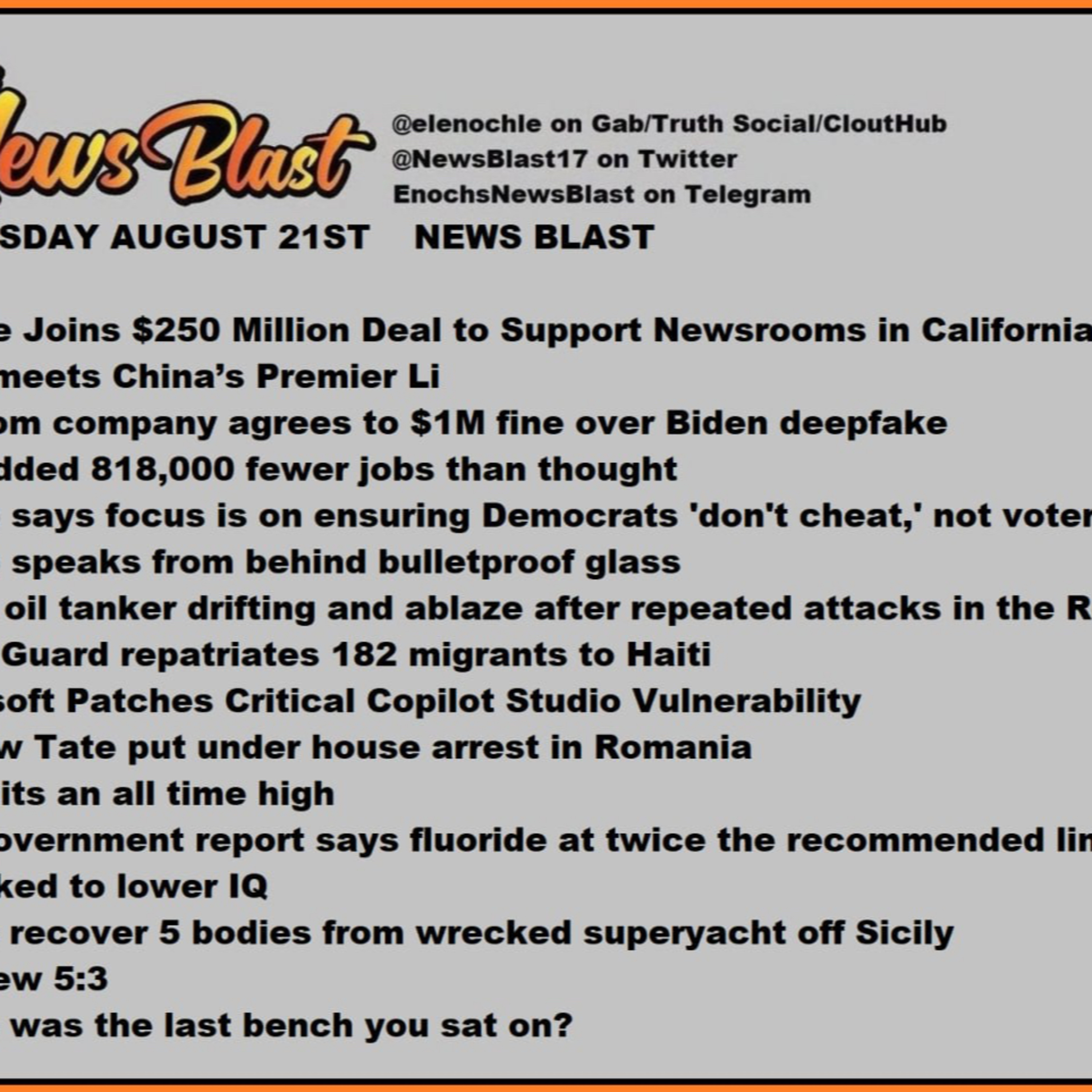 Wednesday August 21, 2024 News Blast episode artwork