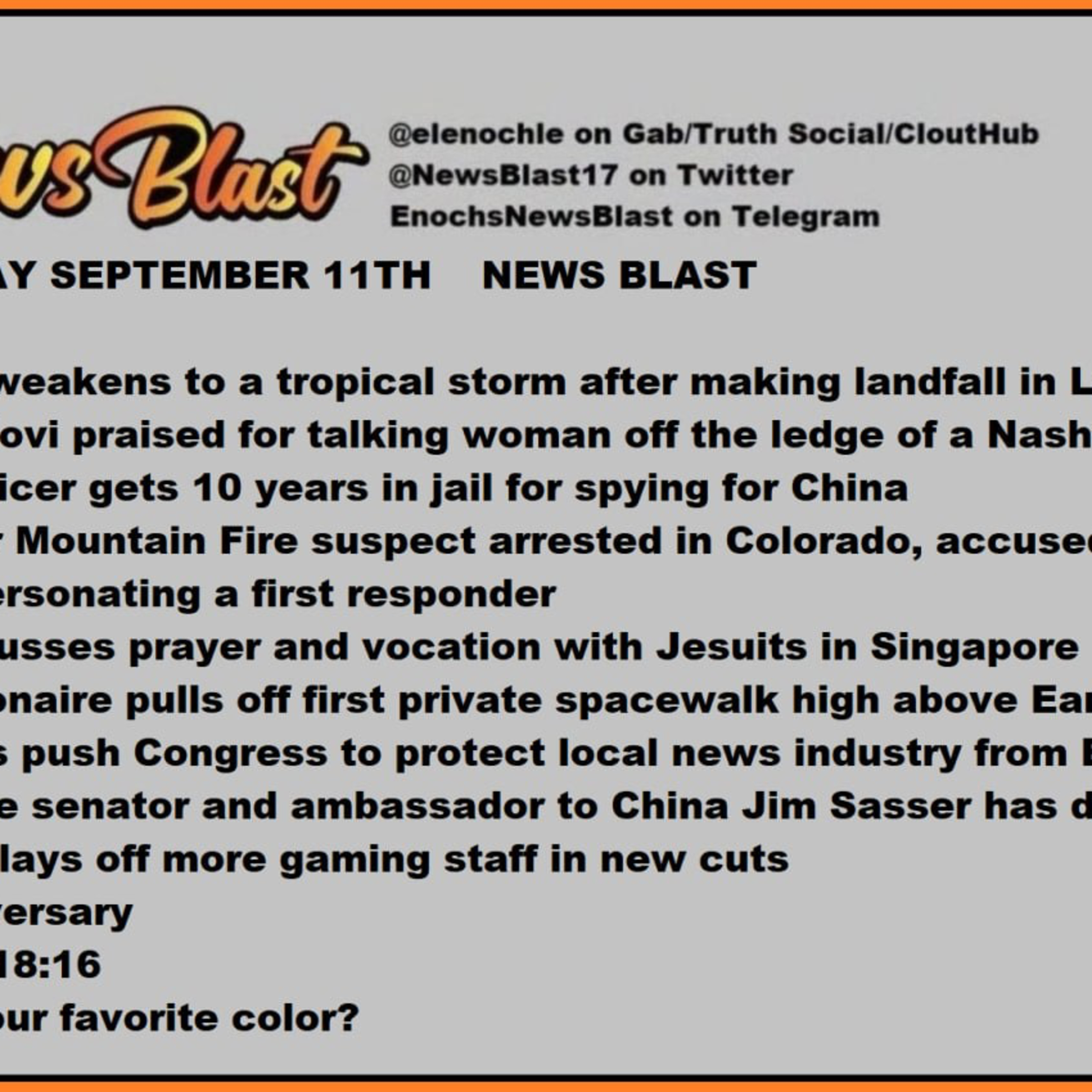 Wednesday, September 11, 2024 News Blast episode artwork