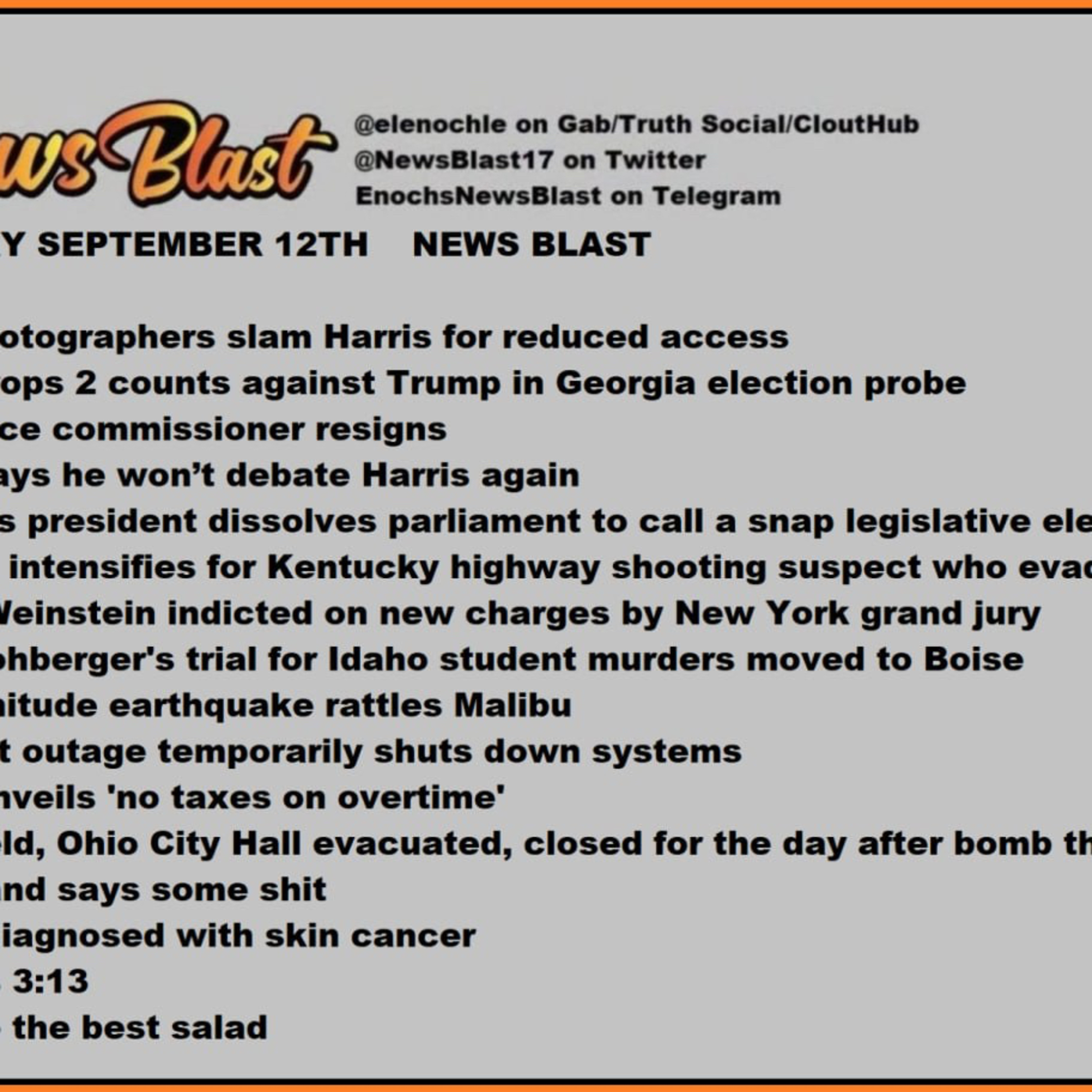 Thursday, September 12, 2024 News Blast episode artwork