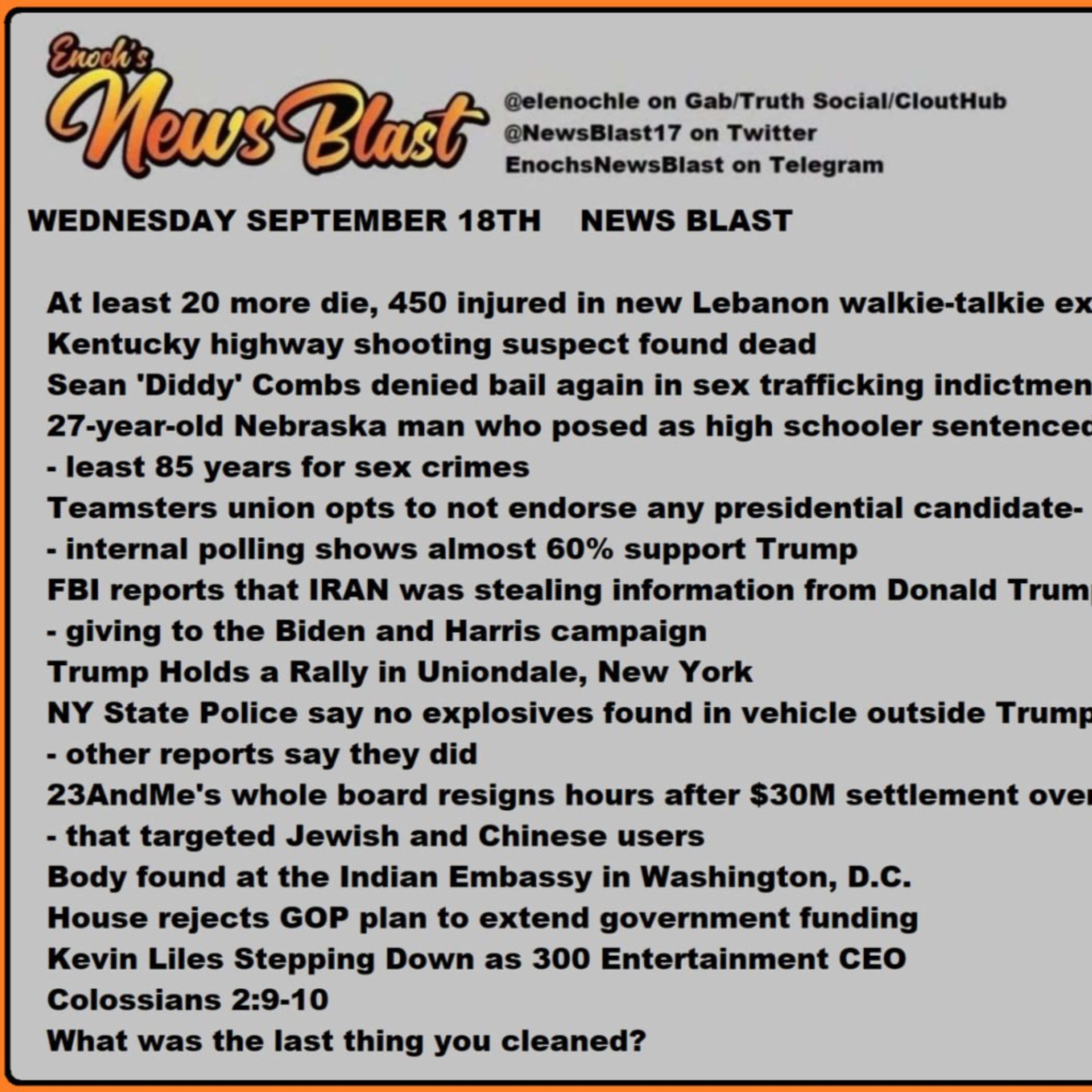 Wednesday September 18, 2024 News Blast episode artwork