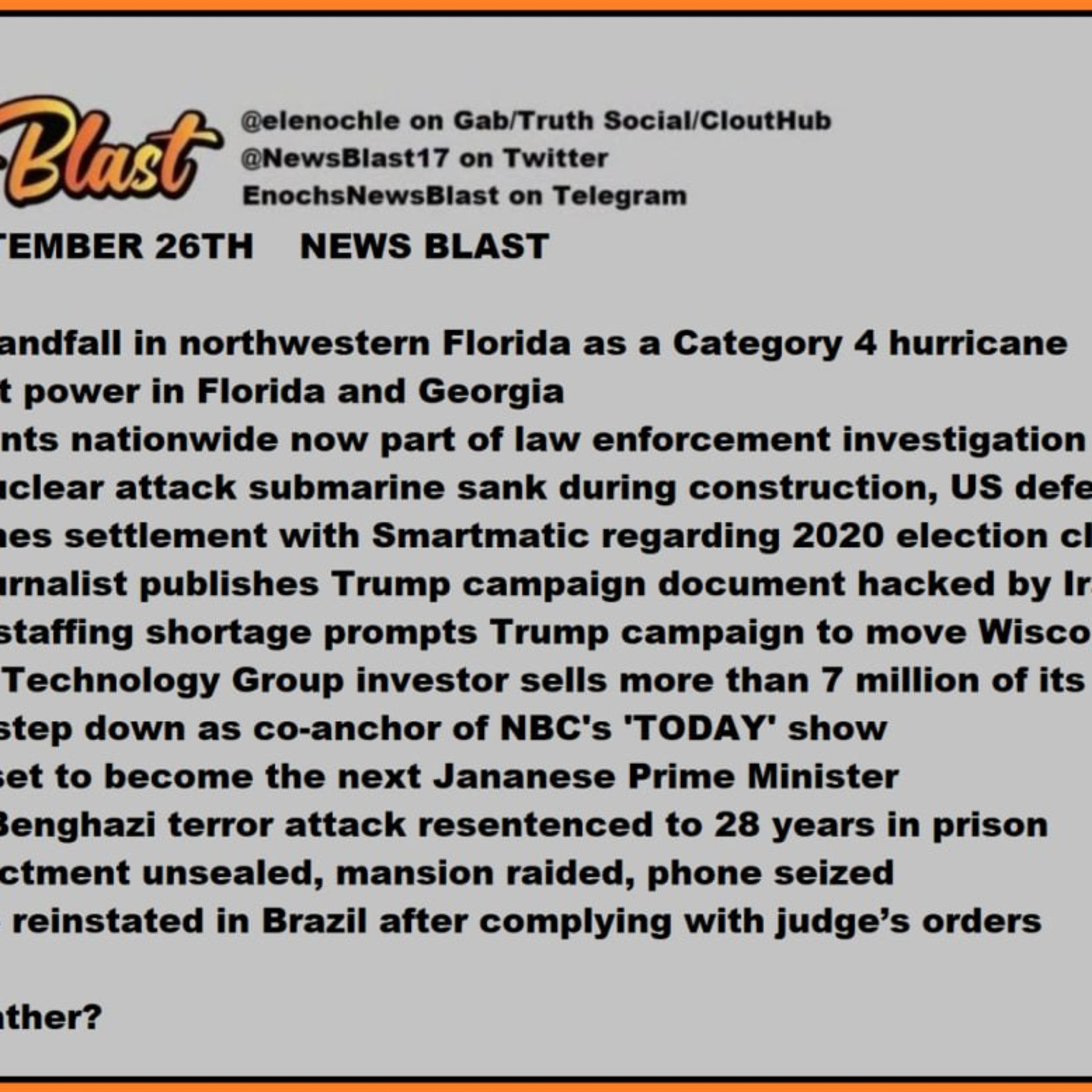 Thursday, September 26, 2024 News Blast episode artwork
