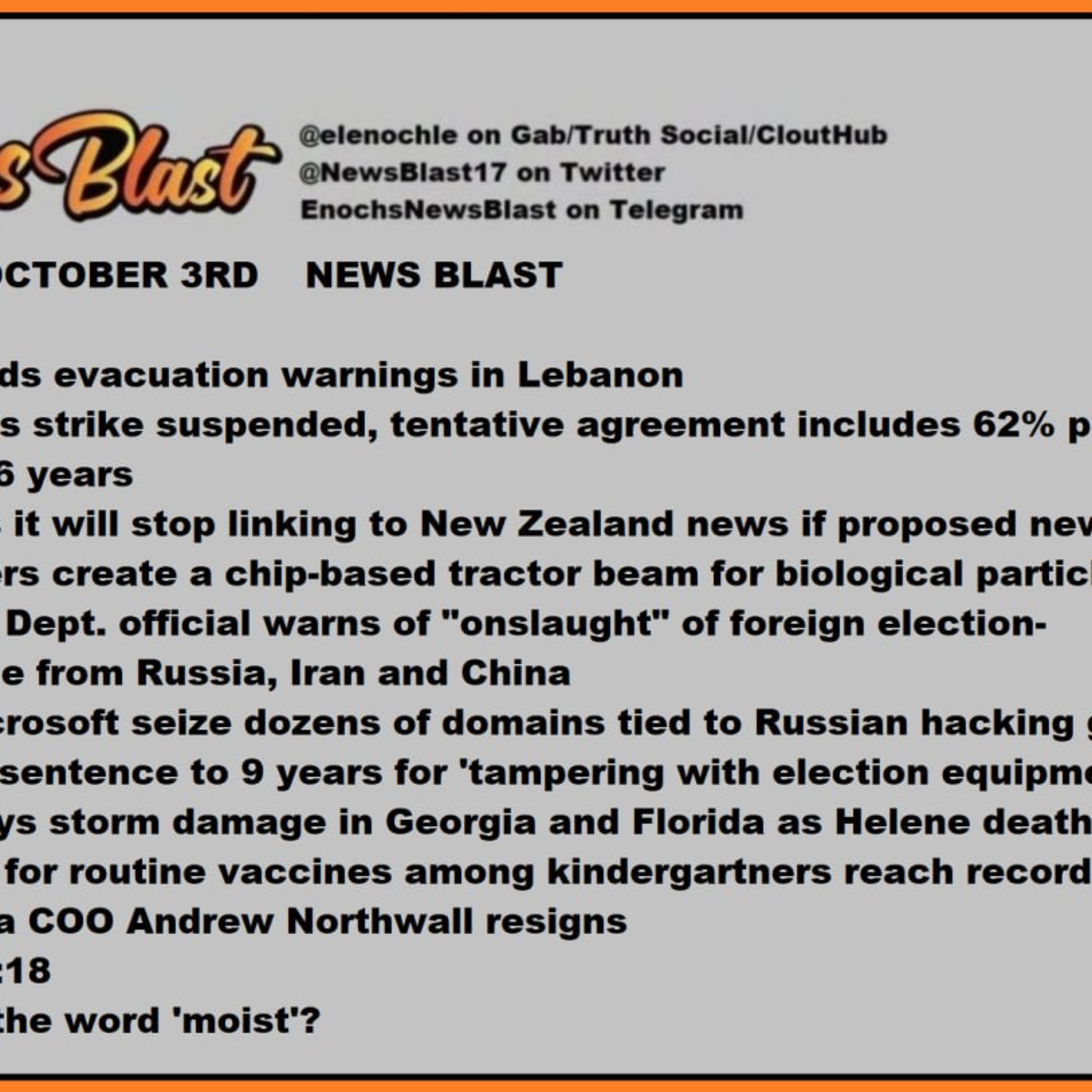 Thursday, October 3, 2024 News Blast episode artwork