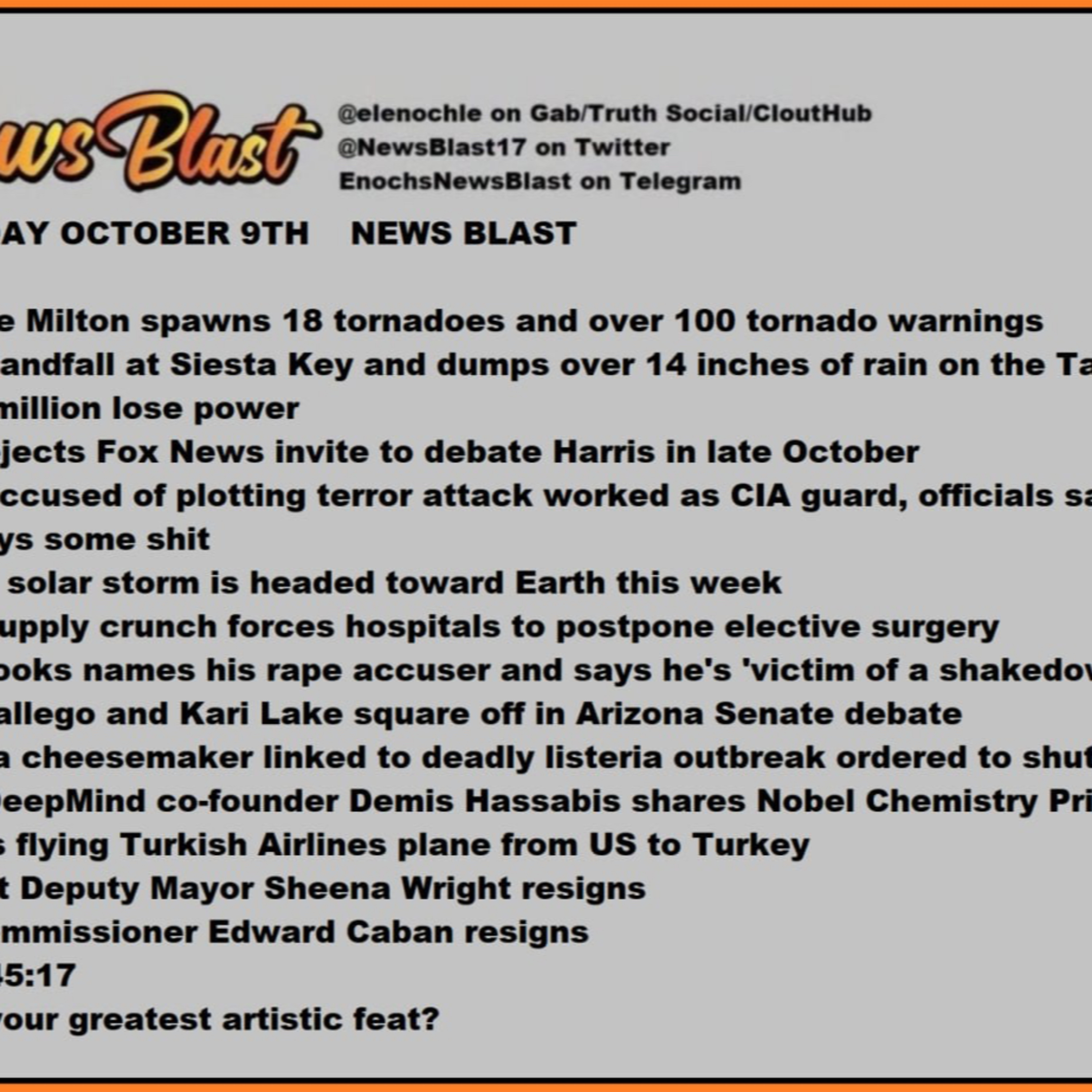 Wednesday, October 9, 2024 News Blast  episode artwork