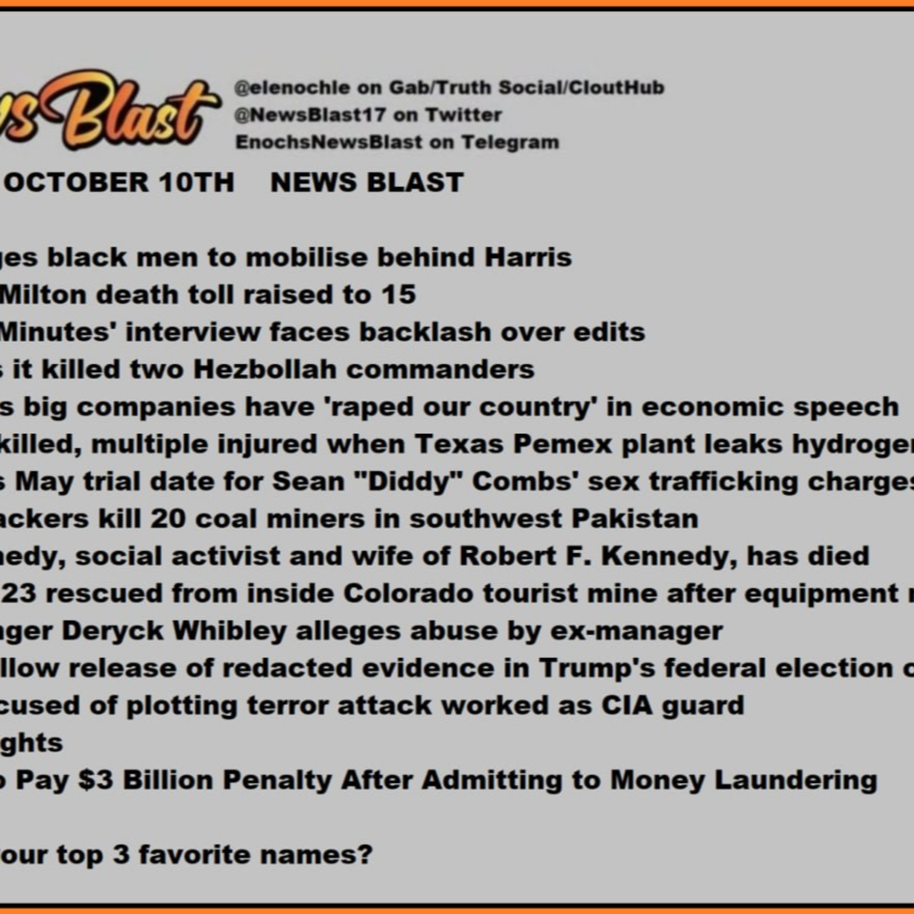 Thursday, October 10, 2024 News Blast episode artwork