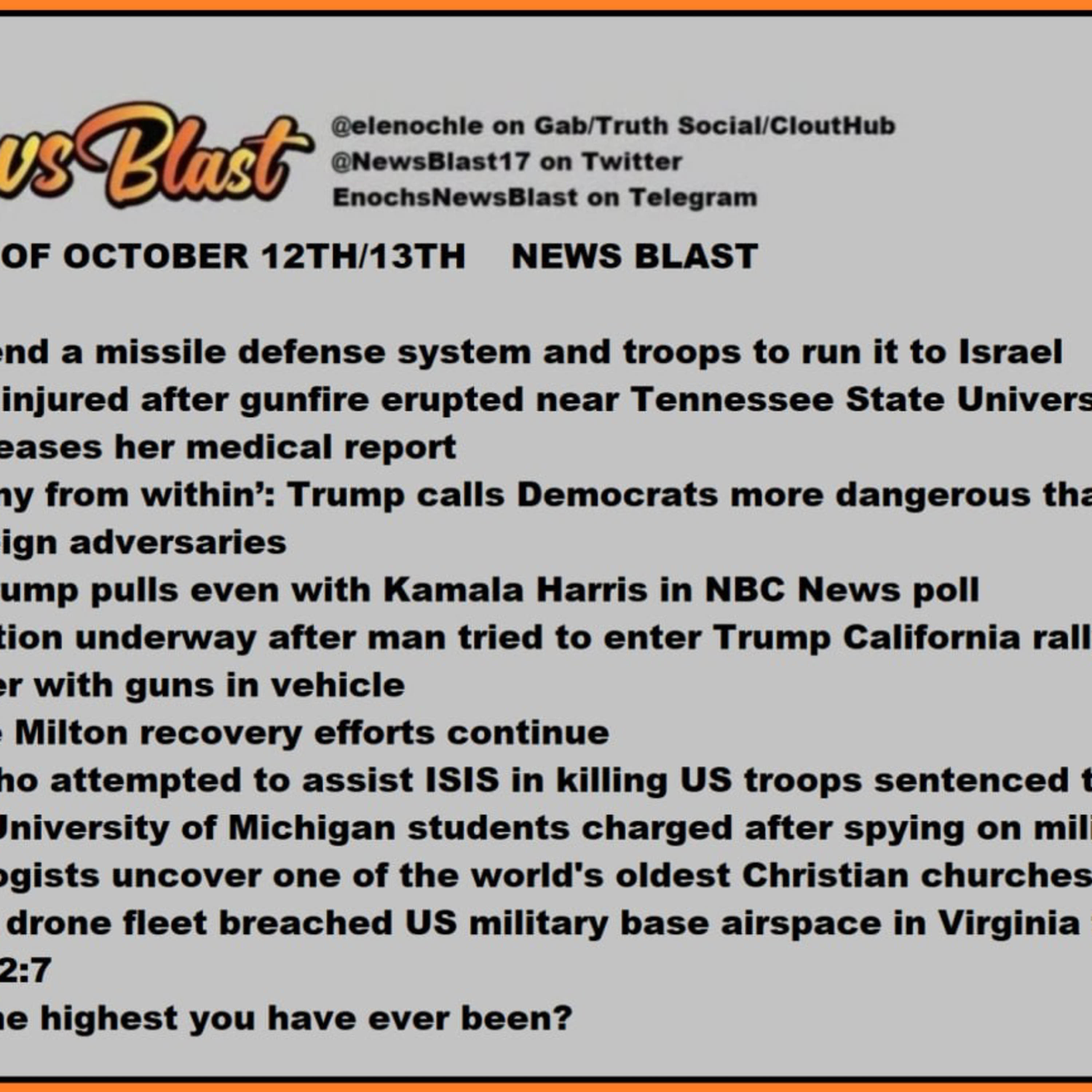 Weekend of October 12/13, 2024 News Blast episode artwork