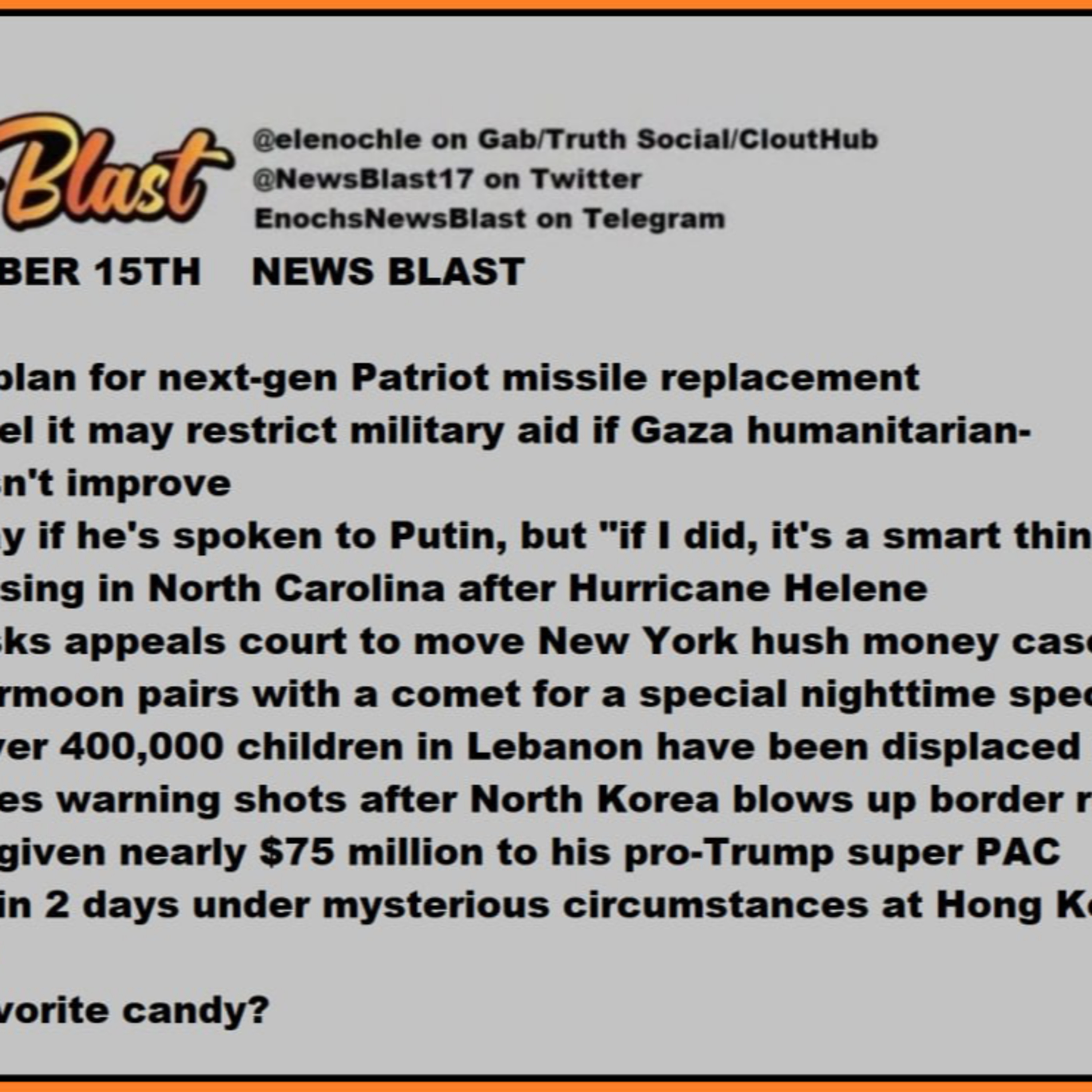 Tuesday October 15, 2024 News Blast episode artwork