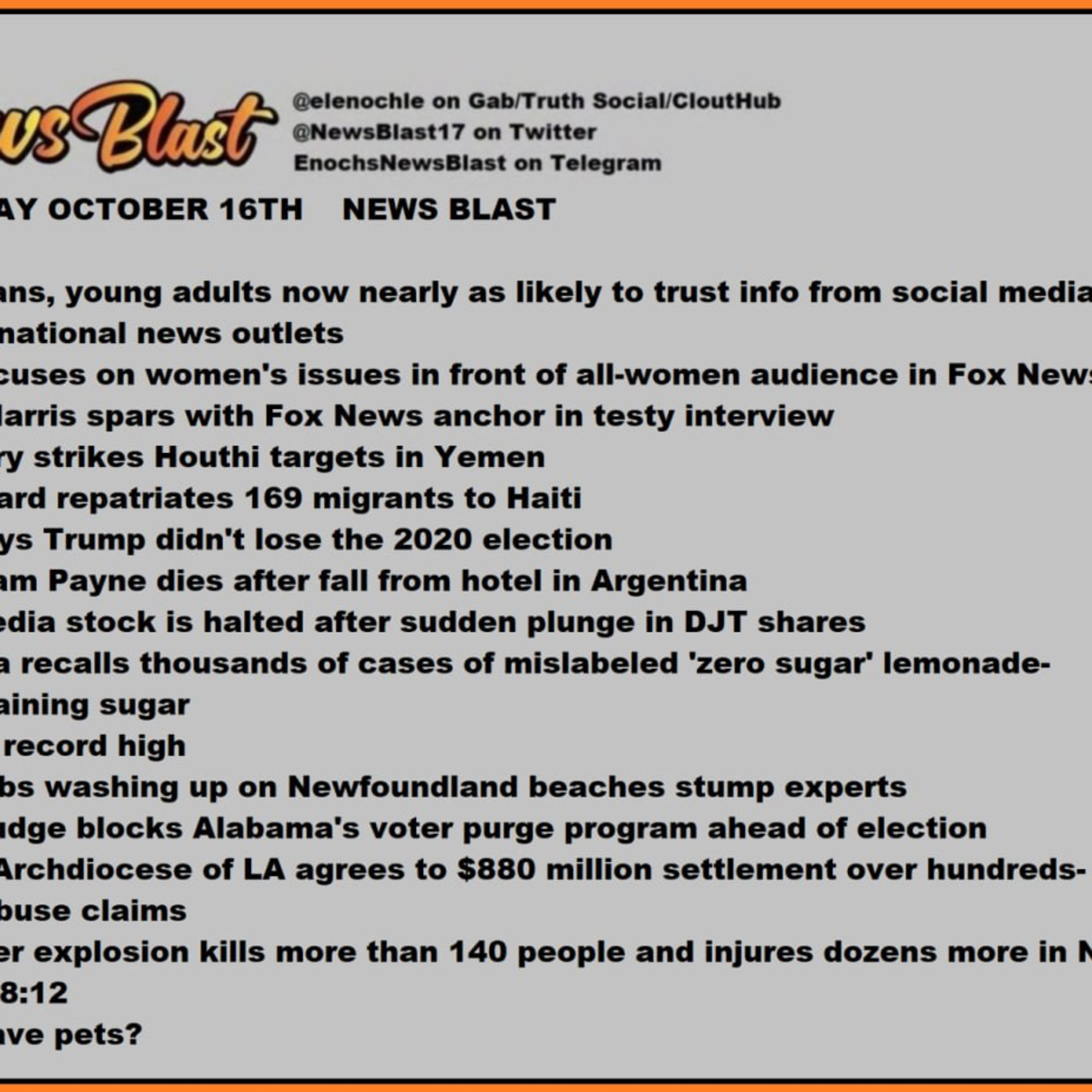 Wednesday October 16, 2024 News Blast episode artwork