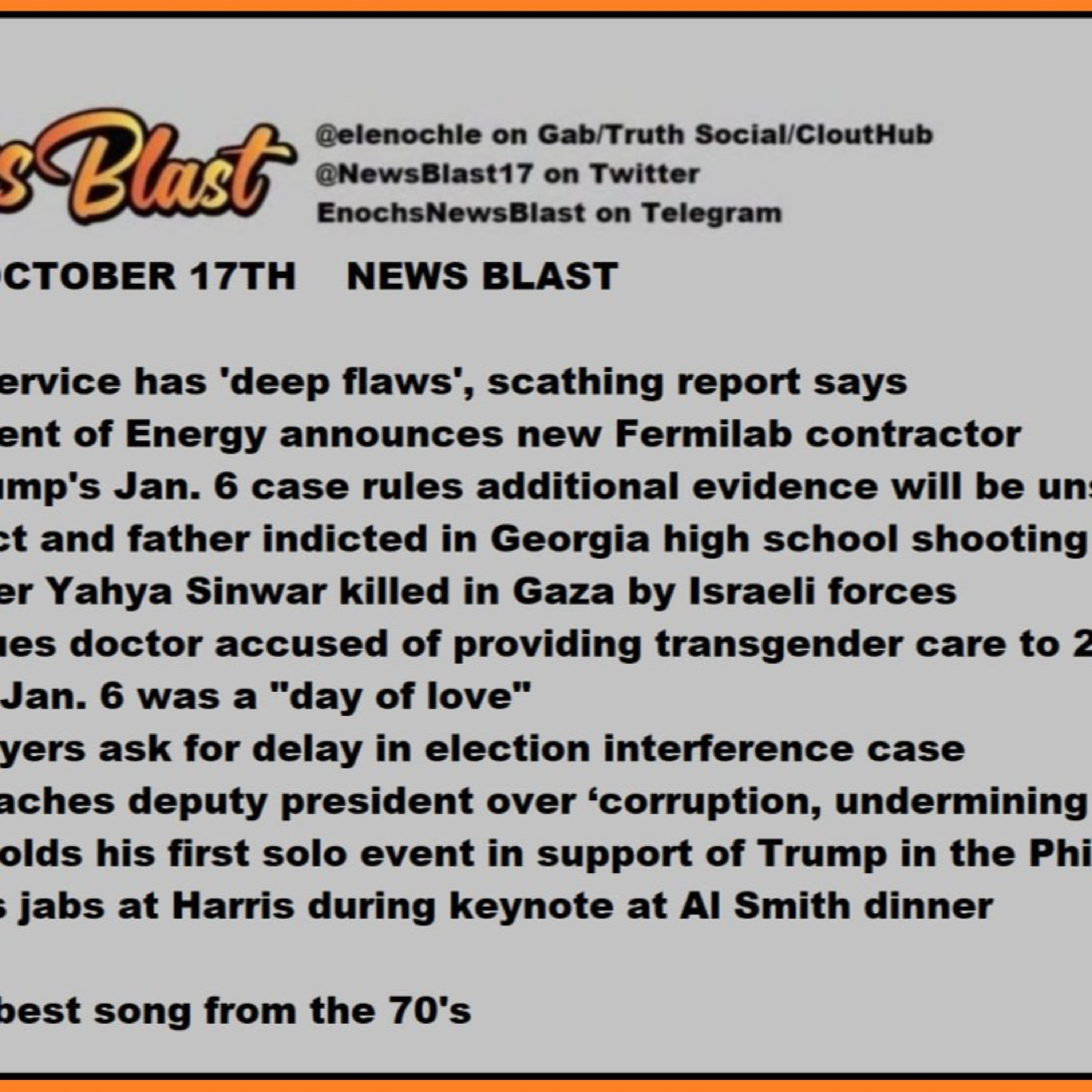 Thursday October 17, 2024 News Blast episode artwork