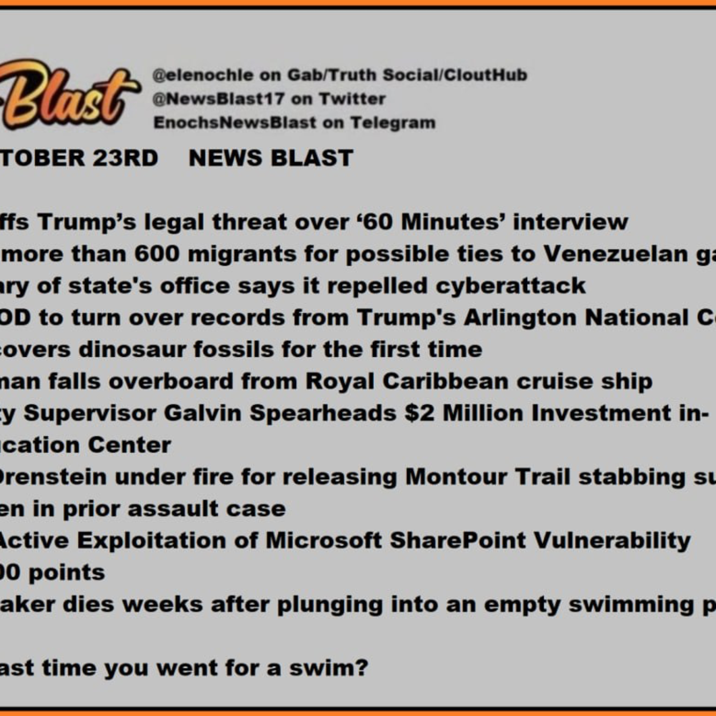 Wednesday, October 23, 2024 News Blast