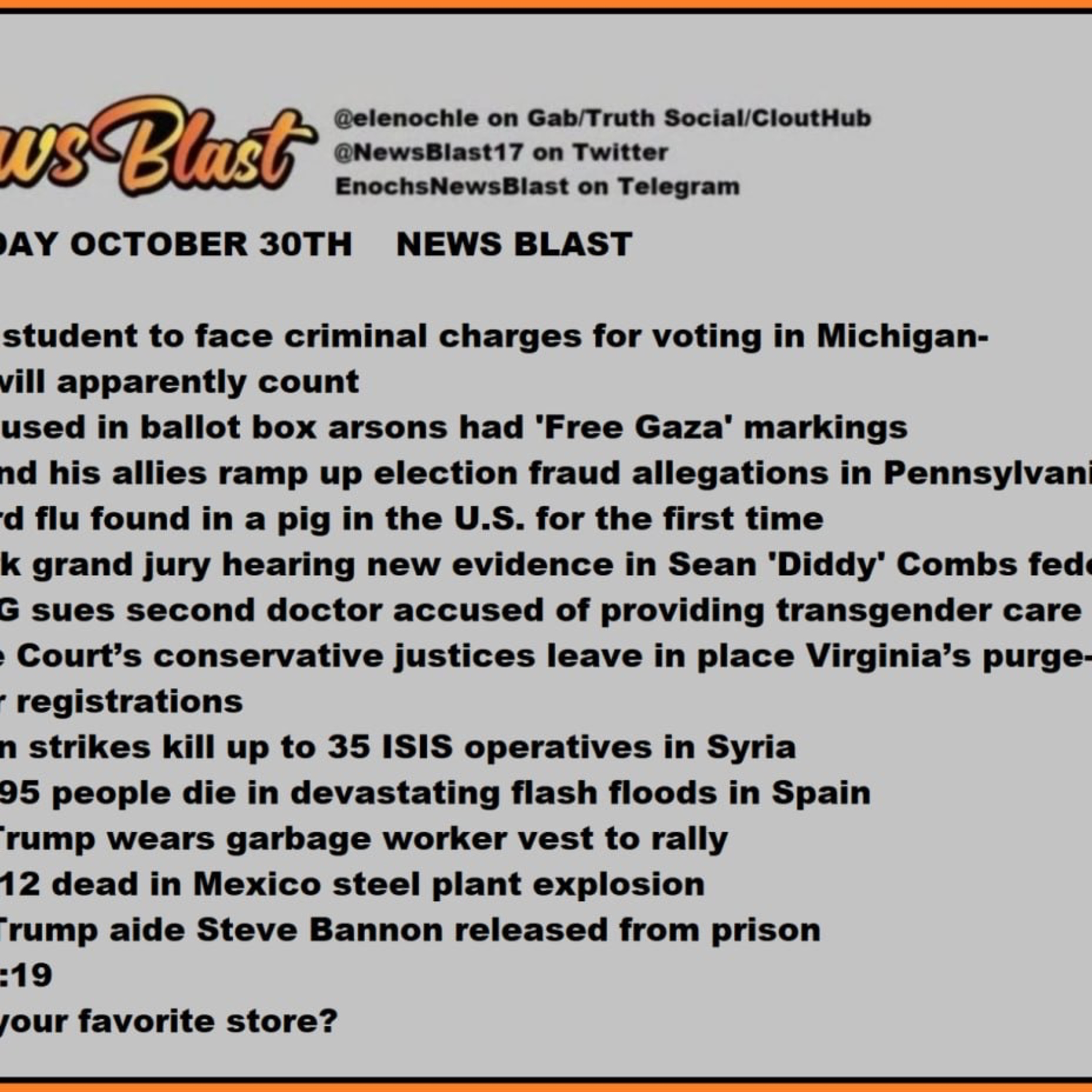 Wednesday October 30, 2024 News Blast episode artwork