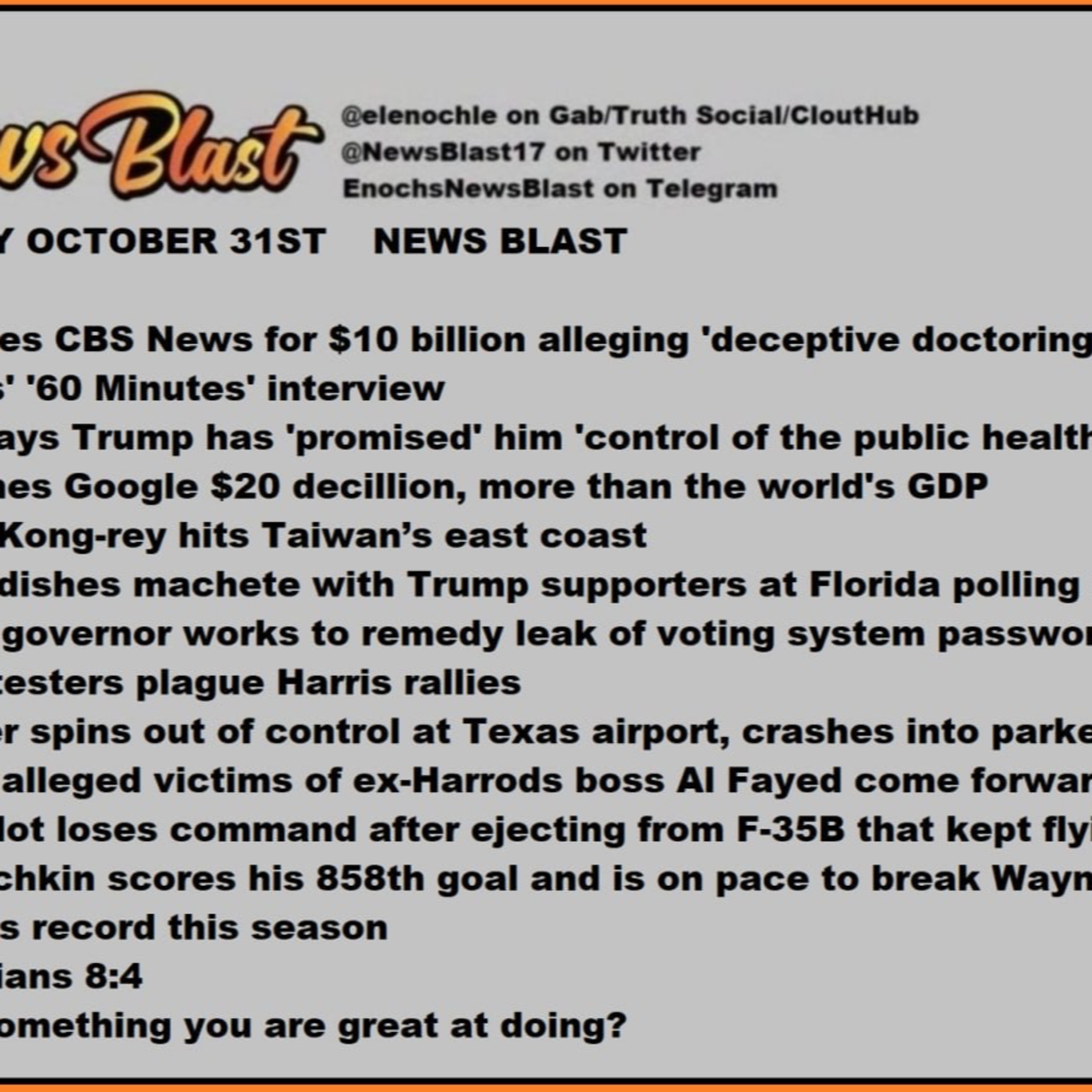 Thurdsday October 31, 2024 News Blast episode artwork