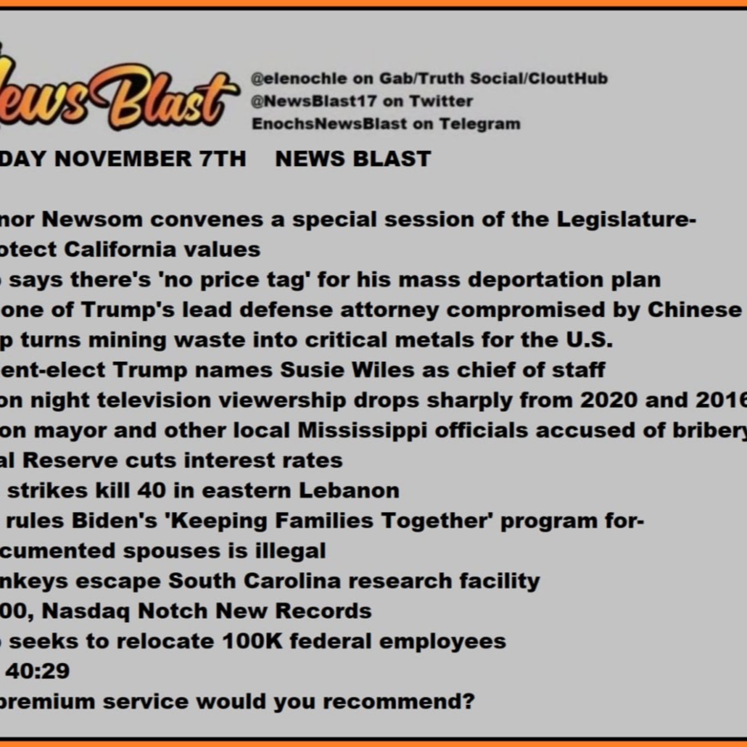 Thursday November 7, 2024 News Blast episode artwork