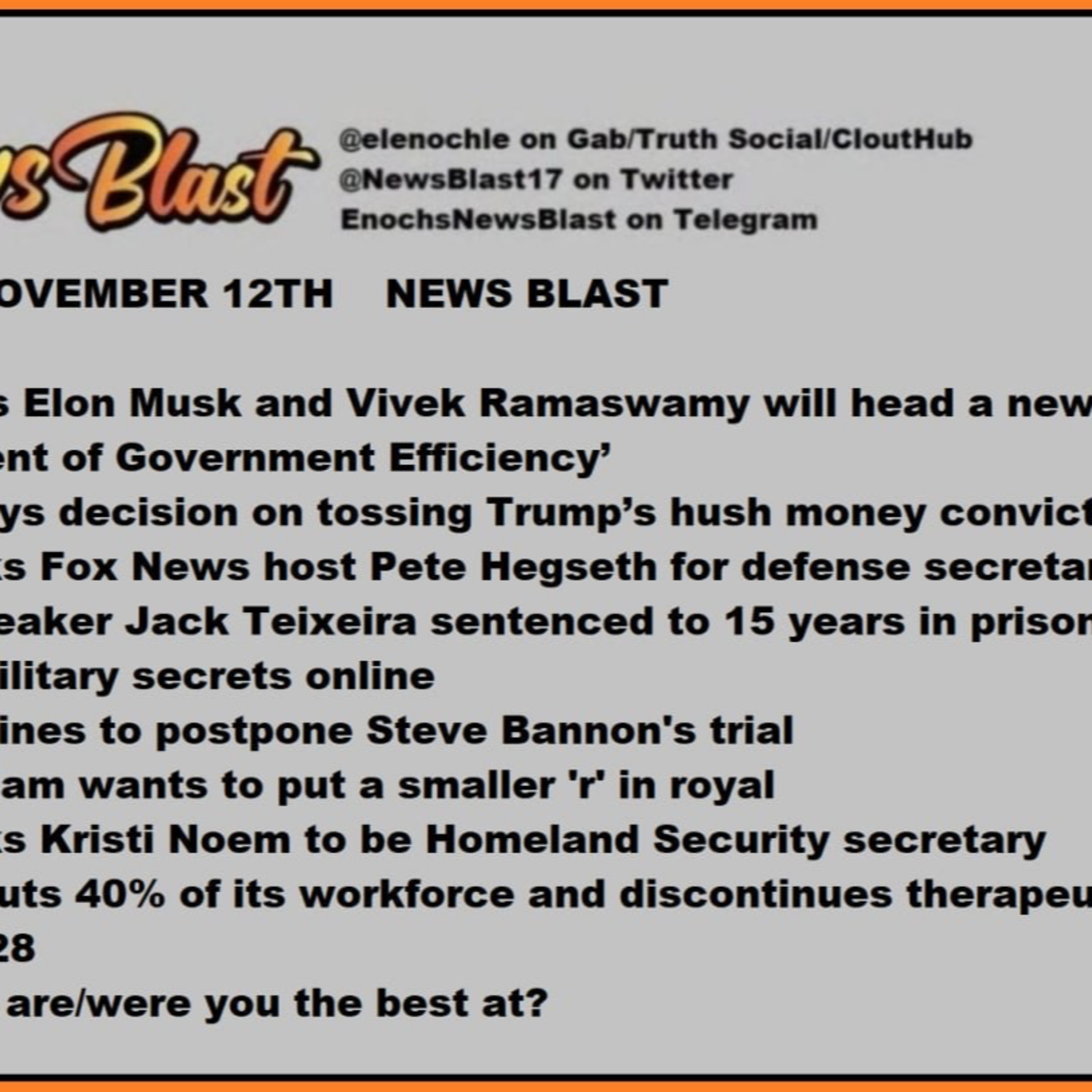 Tuesday November 12, 2024 News Blast episode artwork