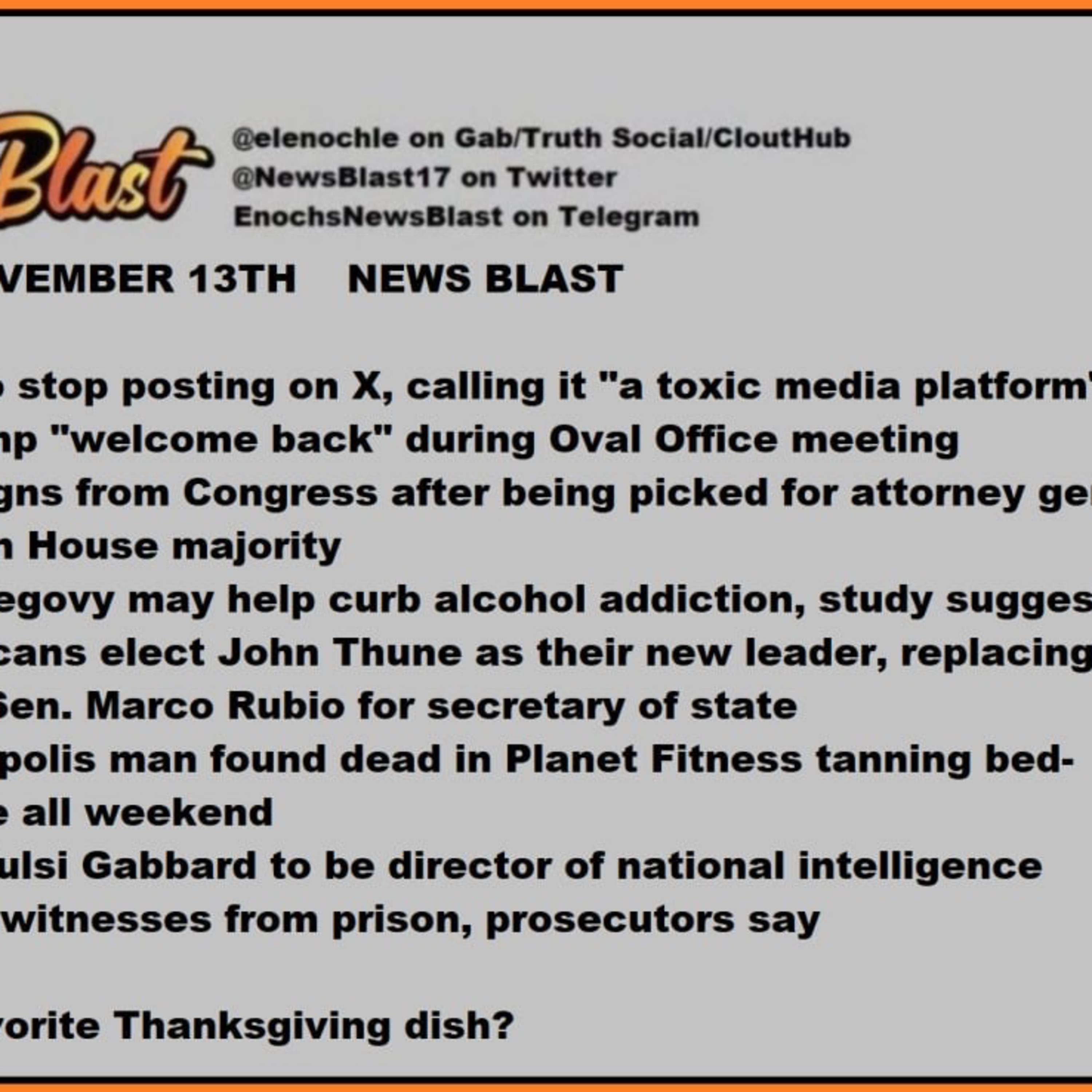 Wednesday November 13, 2024 News Blast episode artwork