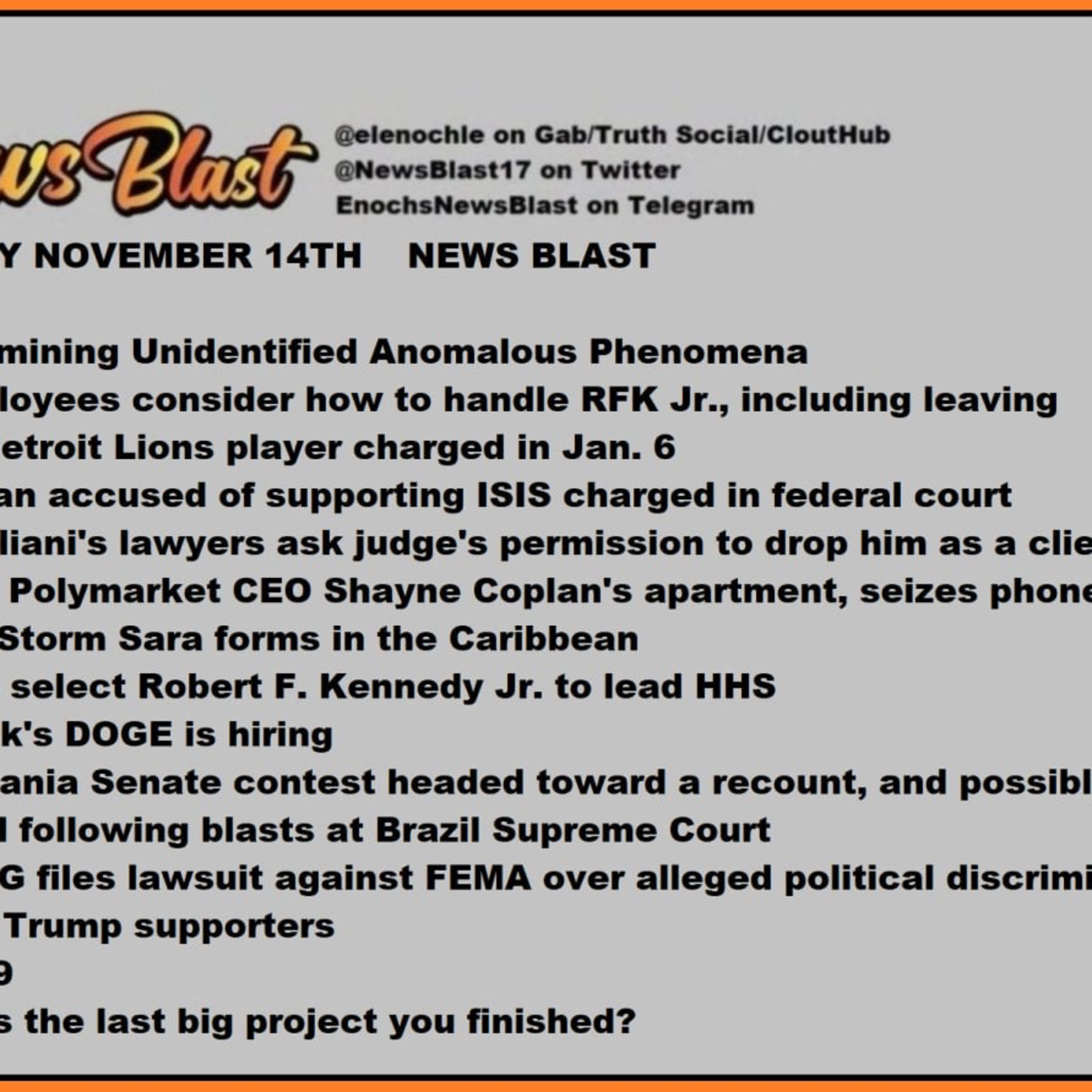 Thursday November 14, 2024 News Blast episode artwork