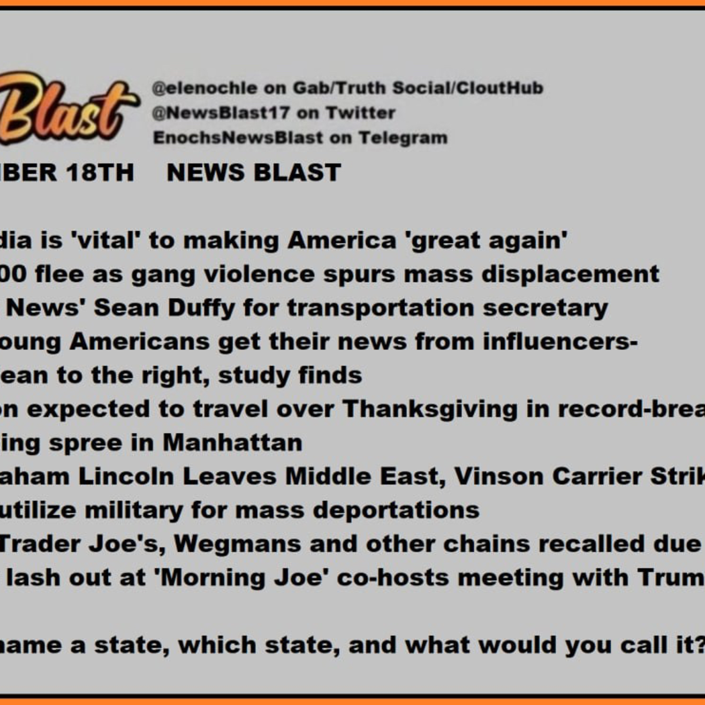Monday, November 18, 2024 News Blast episode artwork