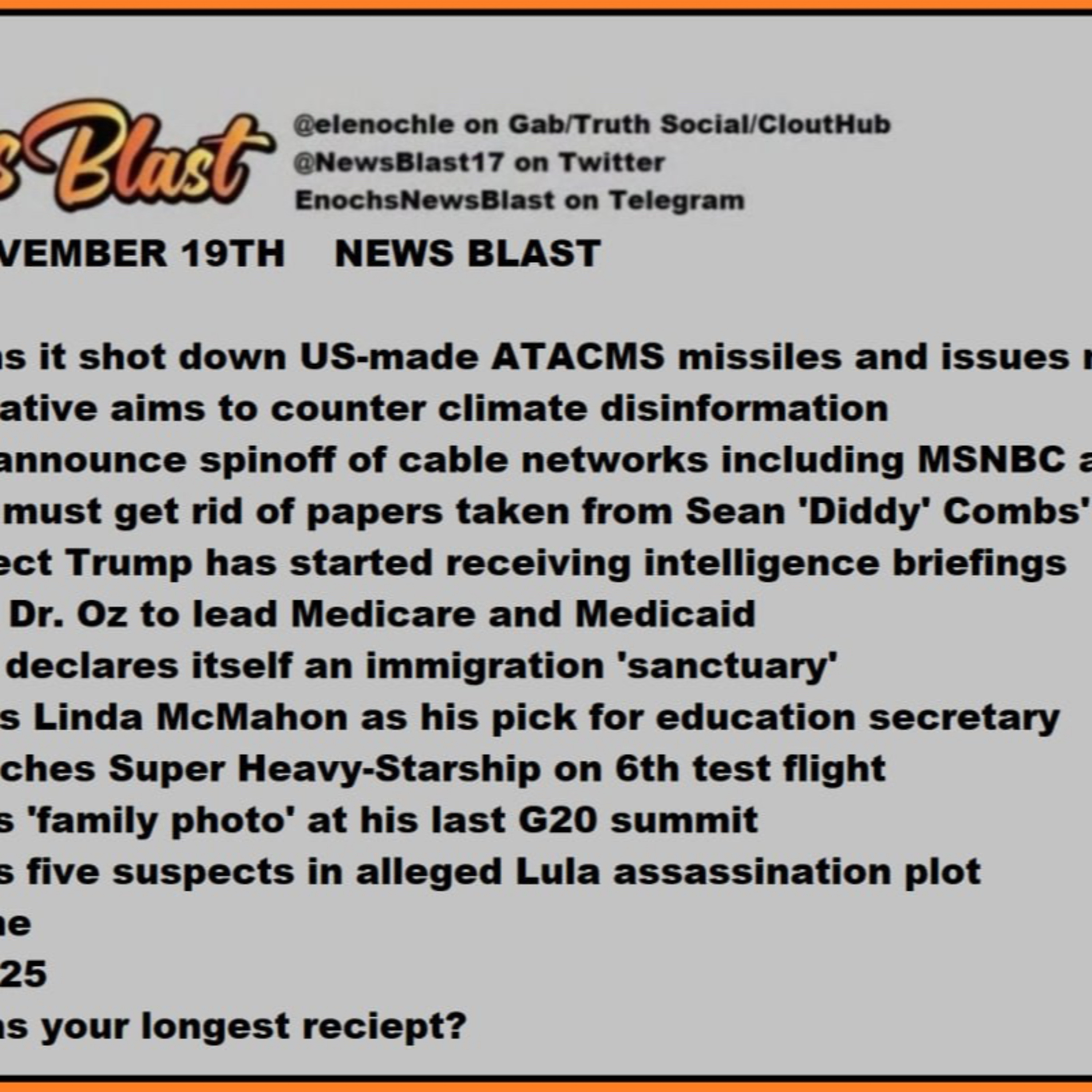 Tuesday, November 19, 2024 News Blast episode artwork