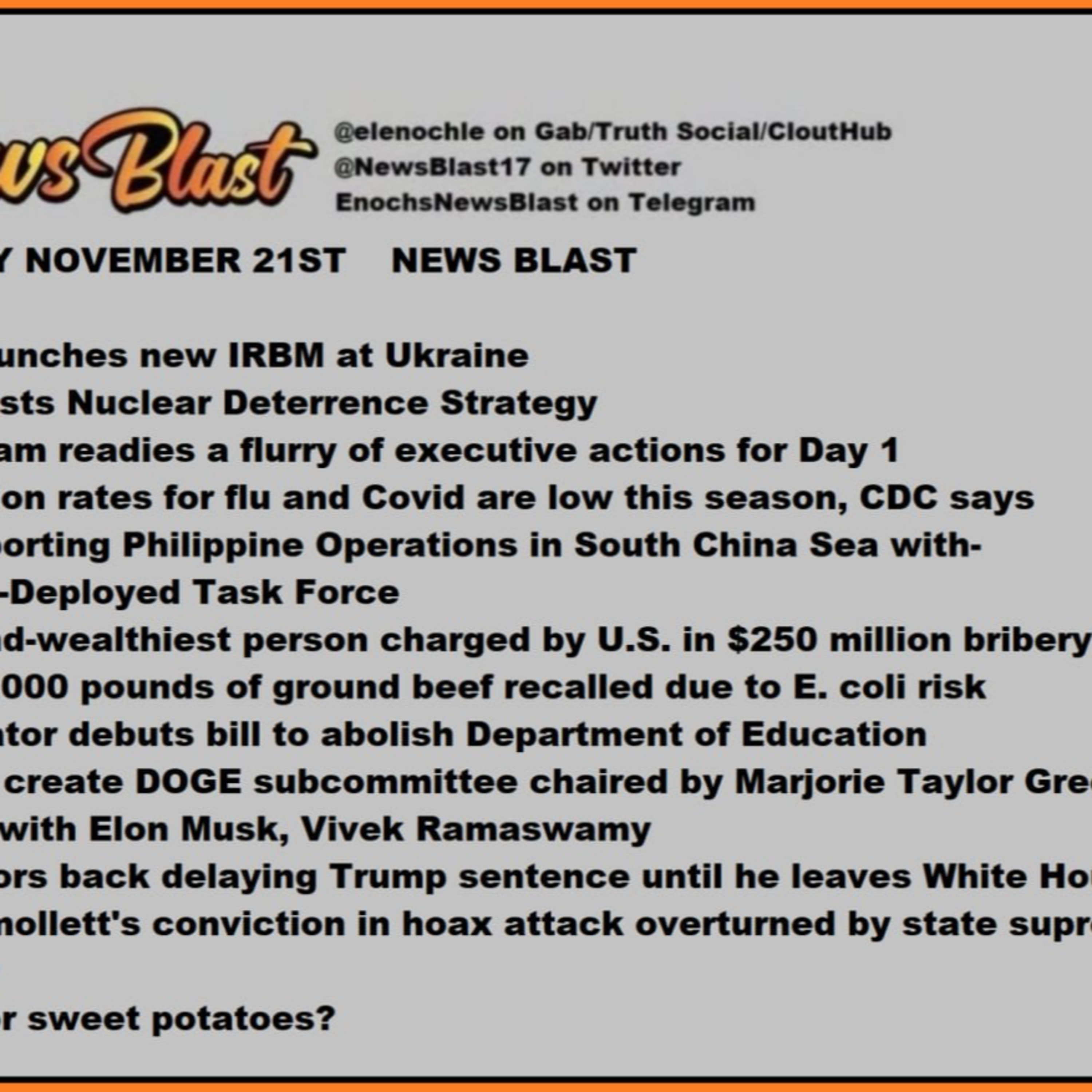 Thursday, November 21, 2024 News Blast episode artwork