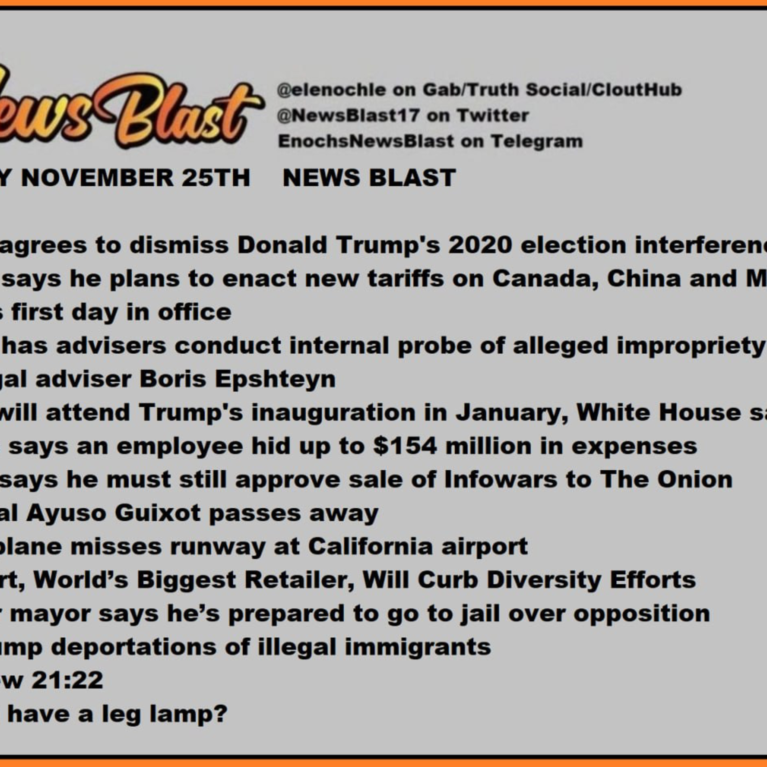 Monday, November 25, 2020 for News Blast episode artwork