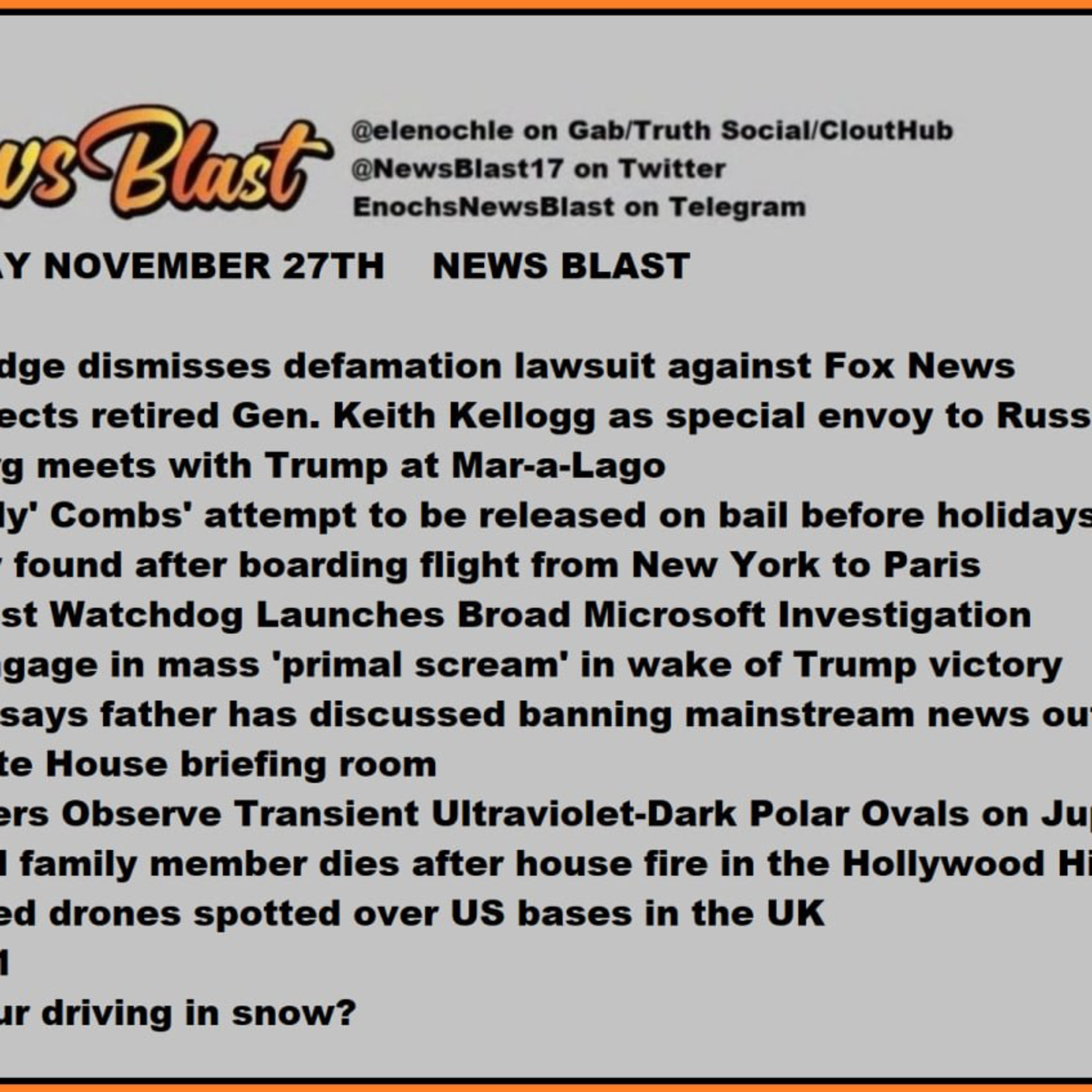 Wednesday, November 27, 2024 News Blast episode artwork