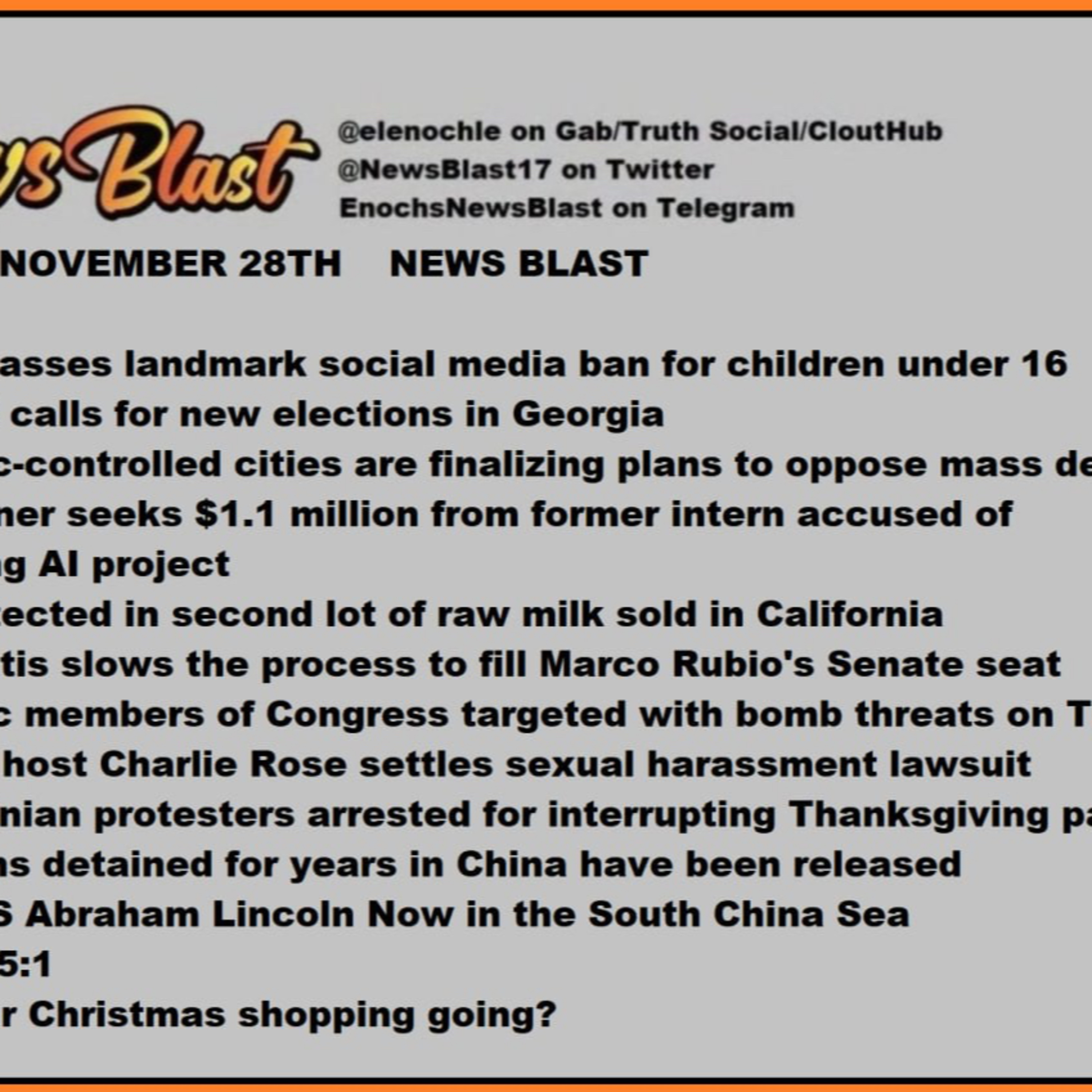 Thursday, November 28, 2024 News Blast episode artwork