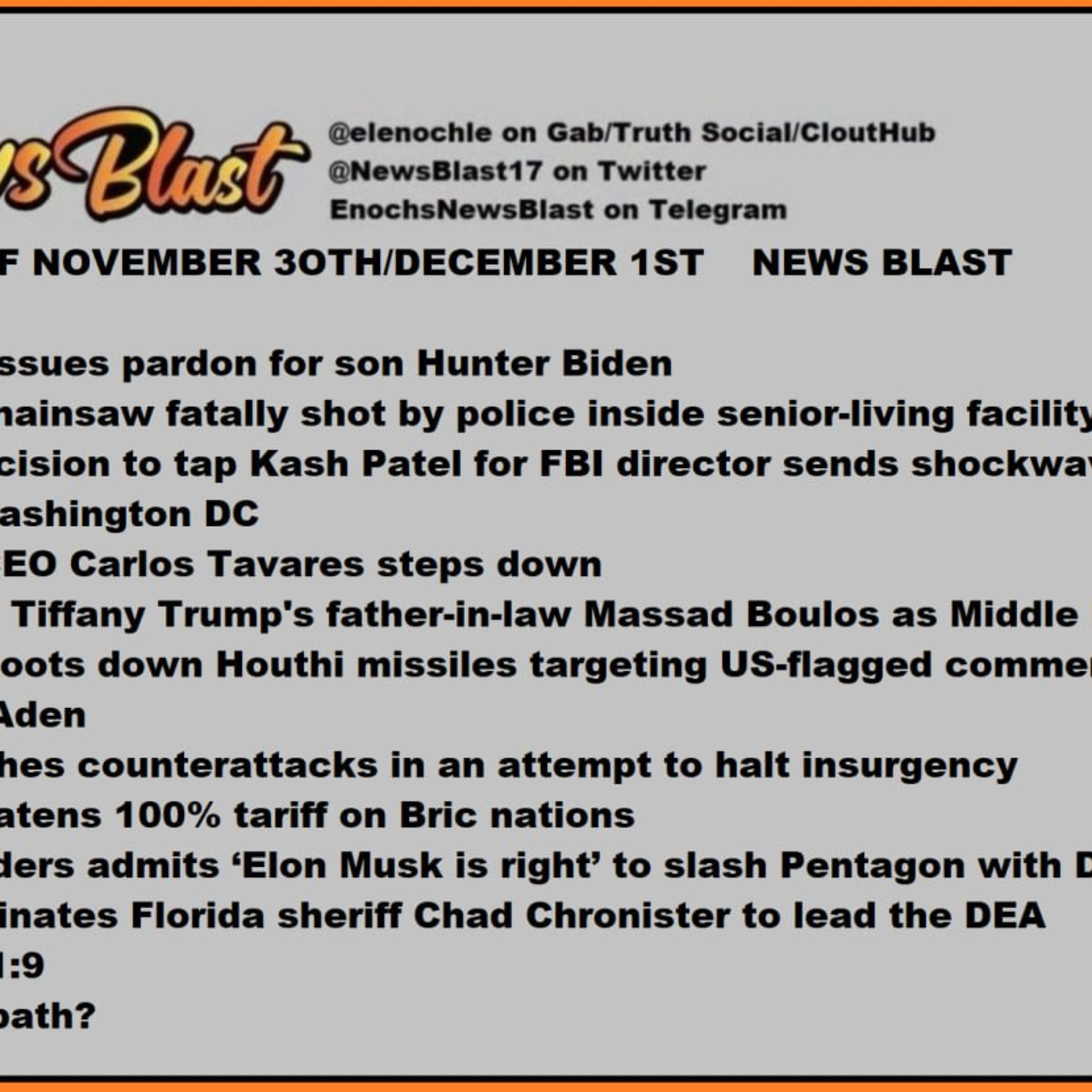 Weekend of Nov 30, Dec 1, 2024 News Blast episode artwork