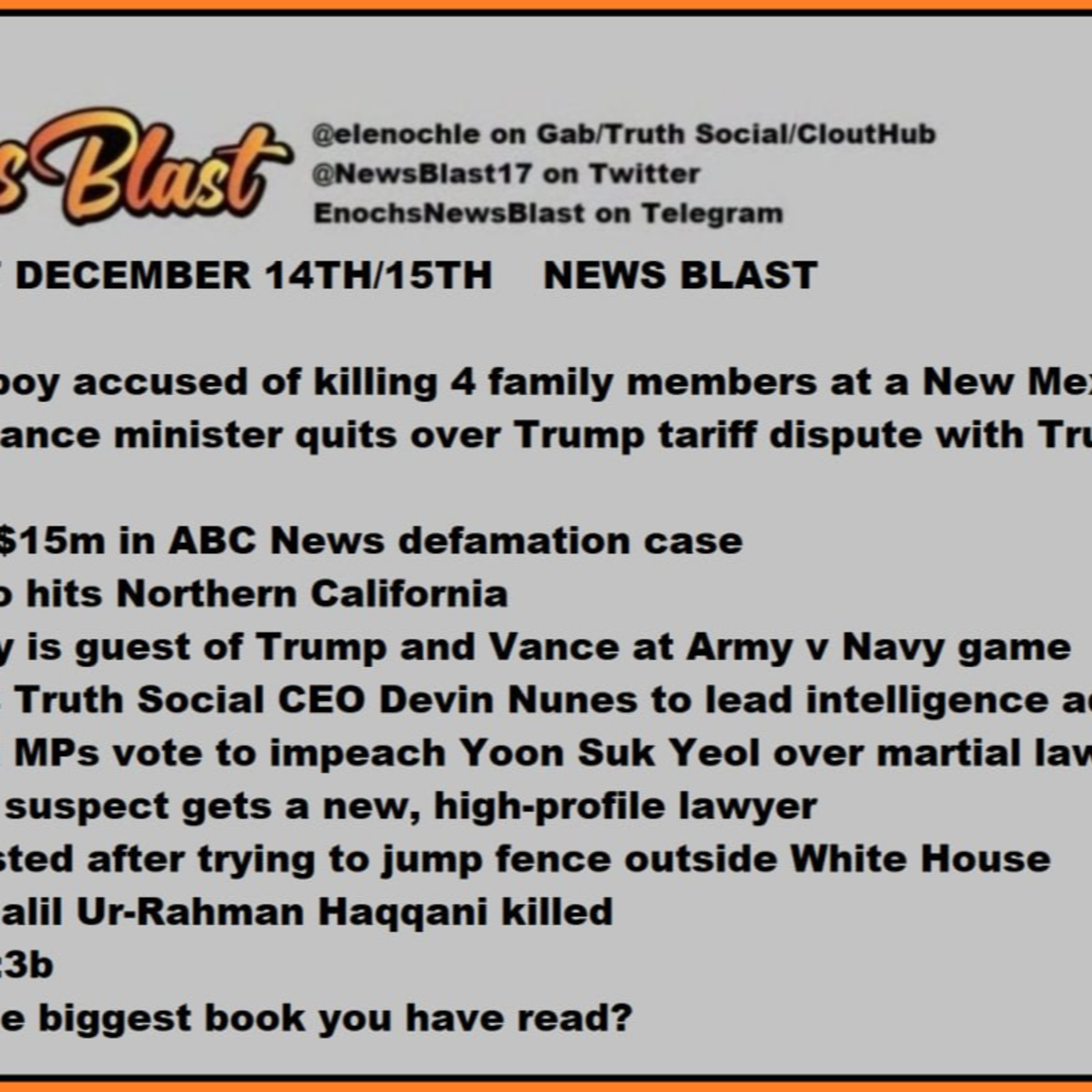 Weekend of December 14/15, 2024 News Blast episode artwork