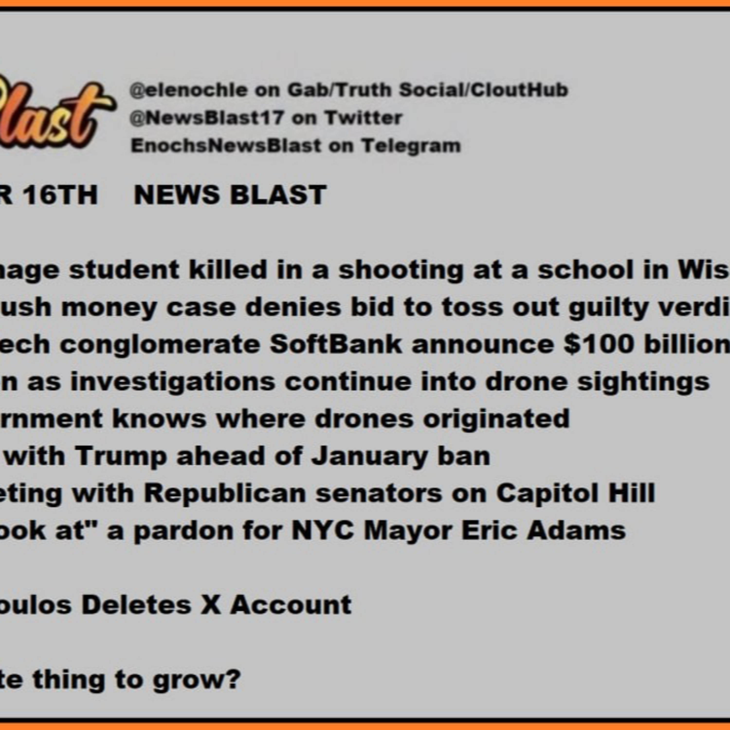Monday December 16, 2024. News Blast episode artwork