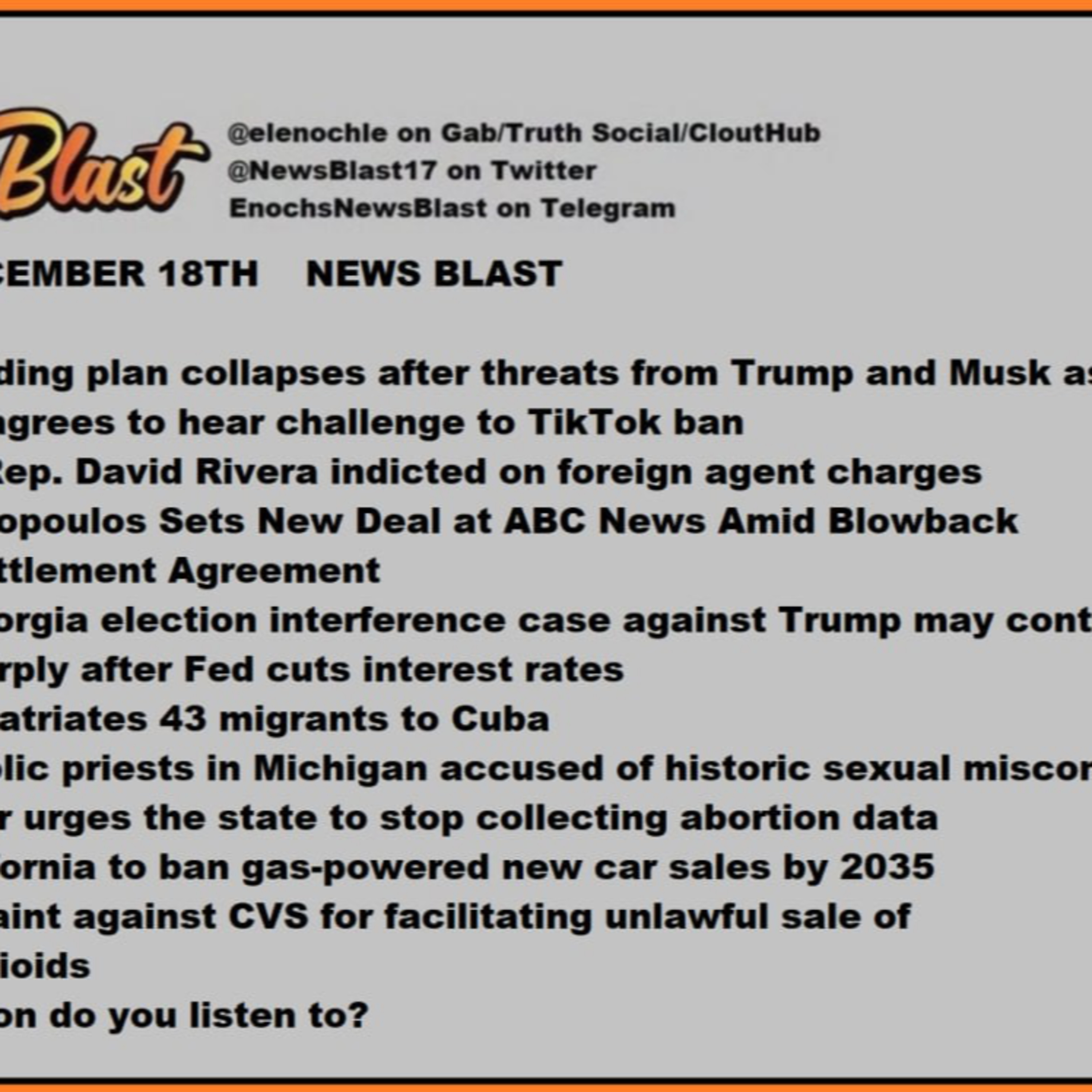 Wednesday December 18, 2024. News Blast episode artwork