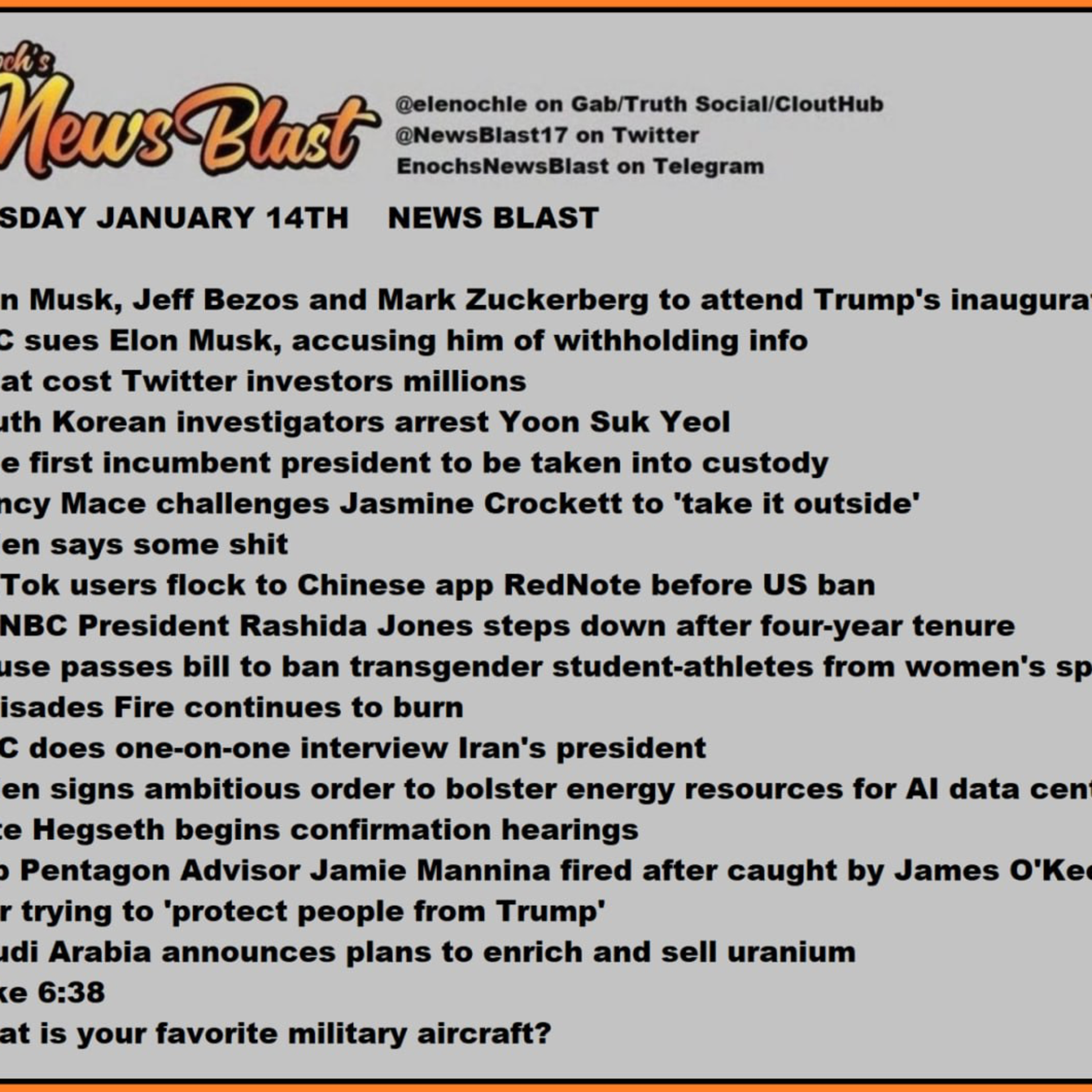 Tuesday, January 14, 2025 News Blast episode artwork
