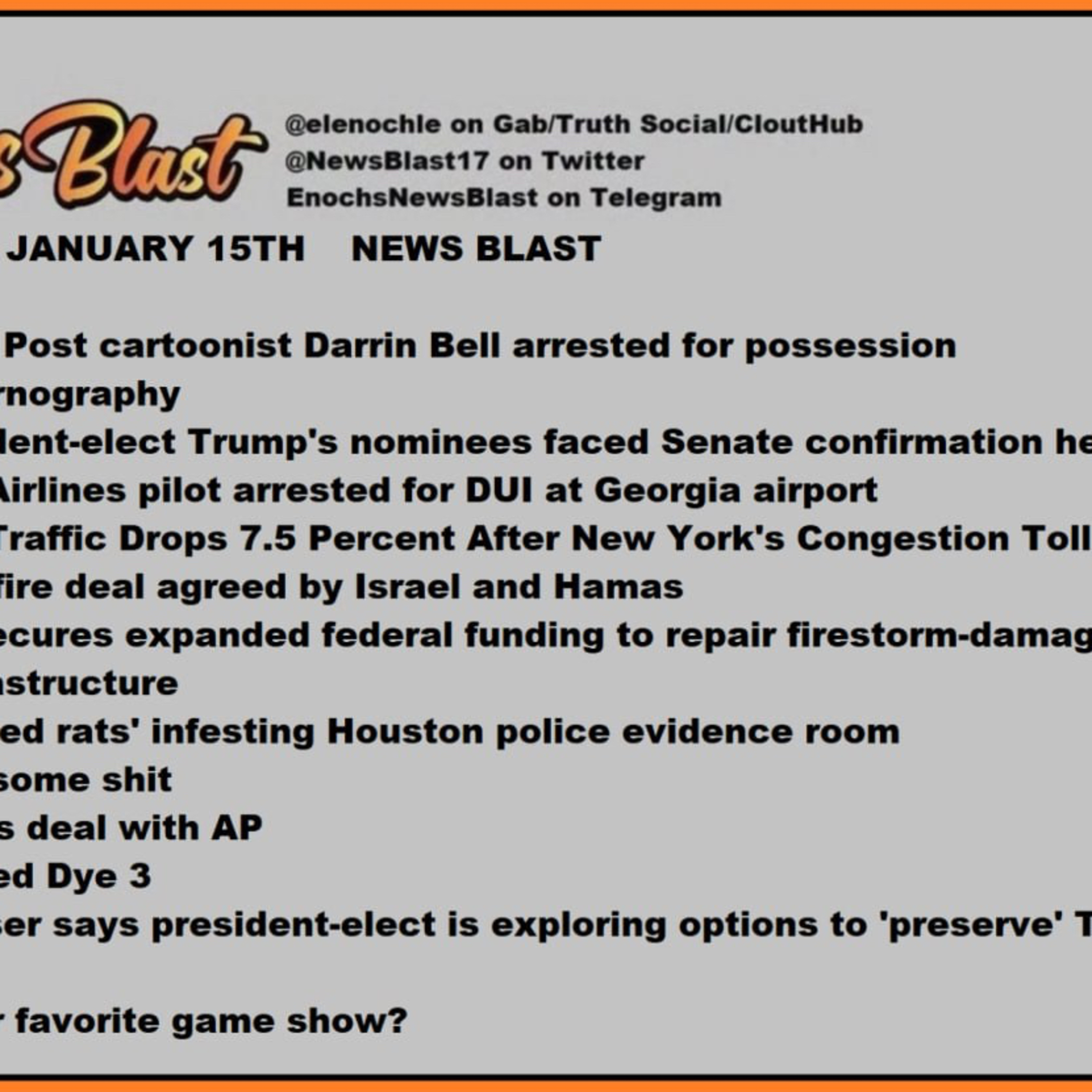Wednesday, January 15, 2025 News Blast episode artwork