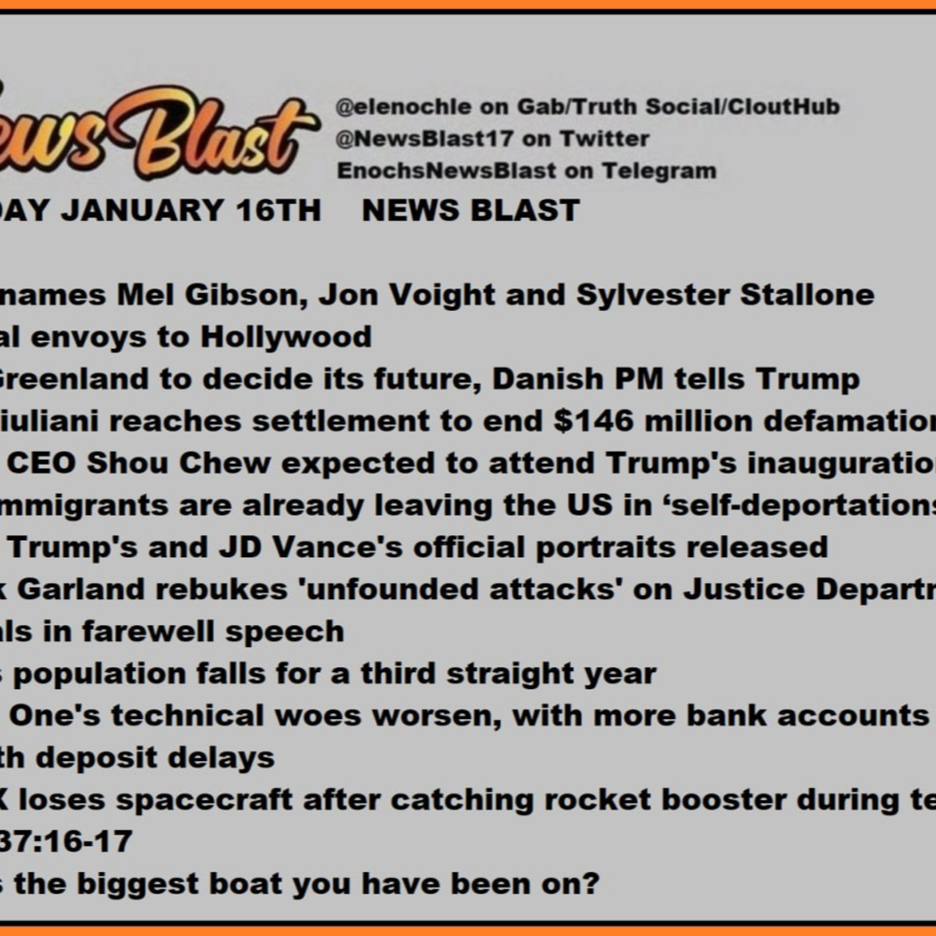 Thursday January 16, 2025. News Blast  episode artwork