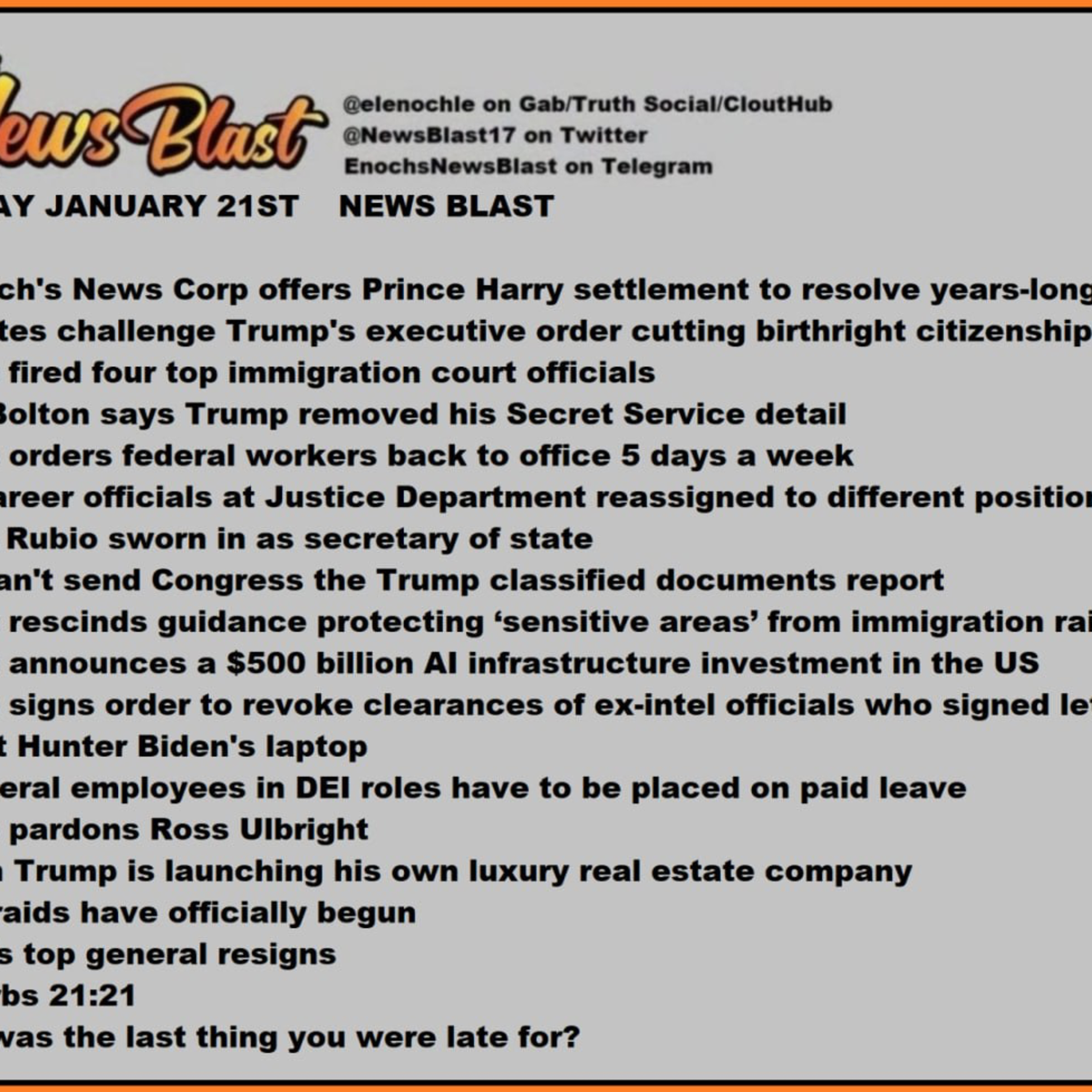Tuesday, January 21, 2025 News Blast