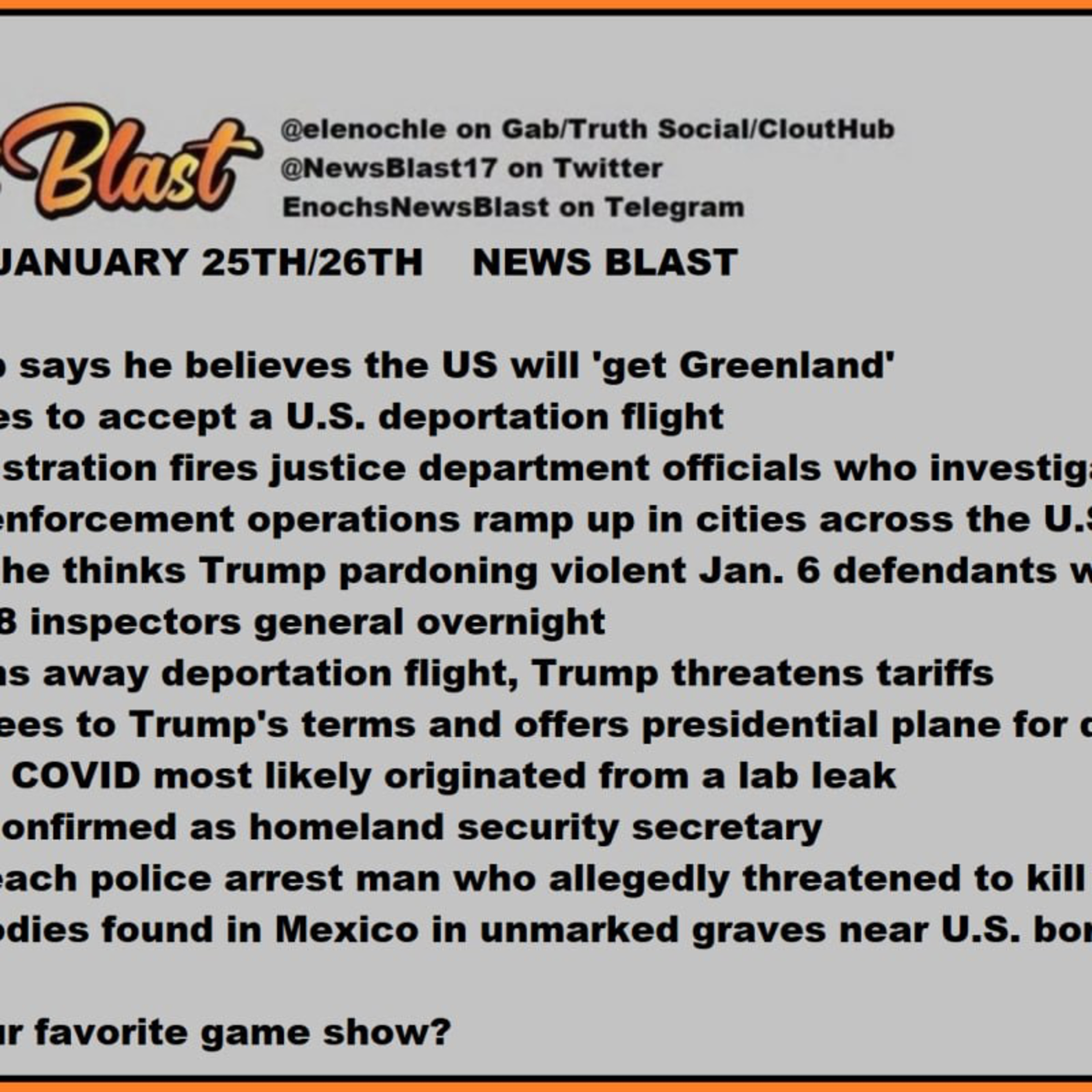 Weekend of January 25/26, 2025 News Blast