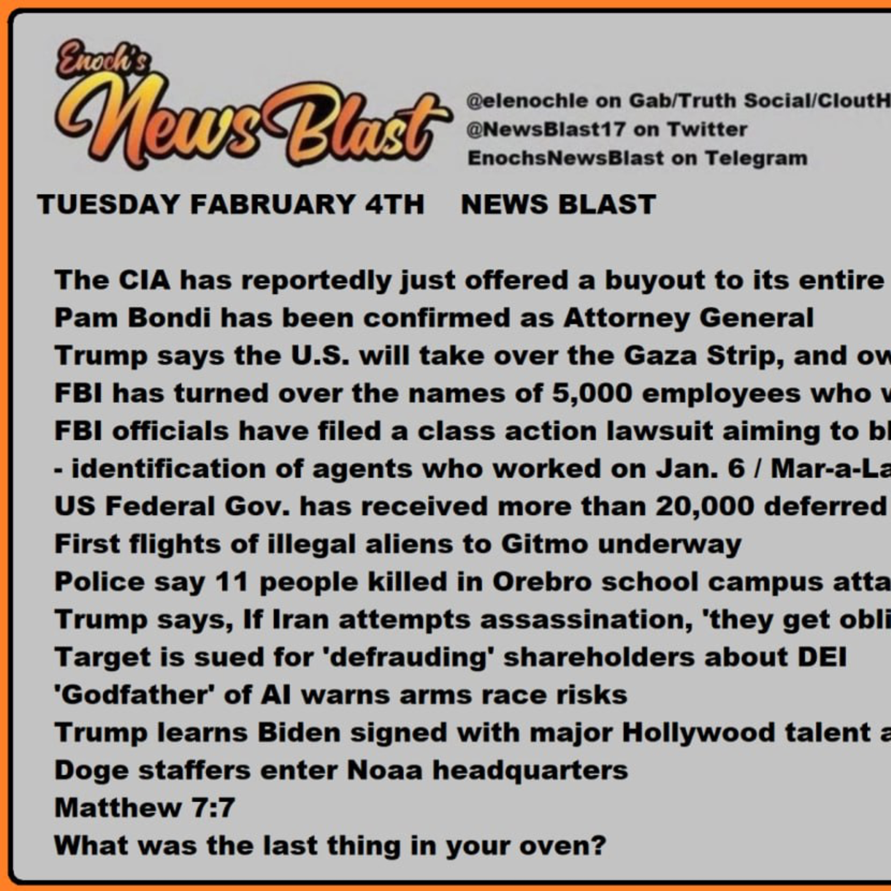 Tuesdays Febuary 4th, 2025 News Blast episode artwork