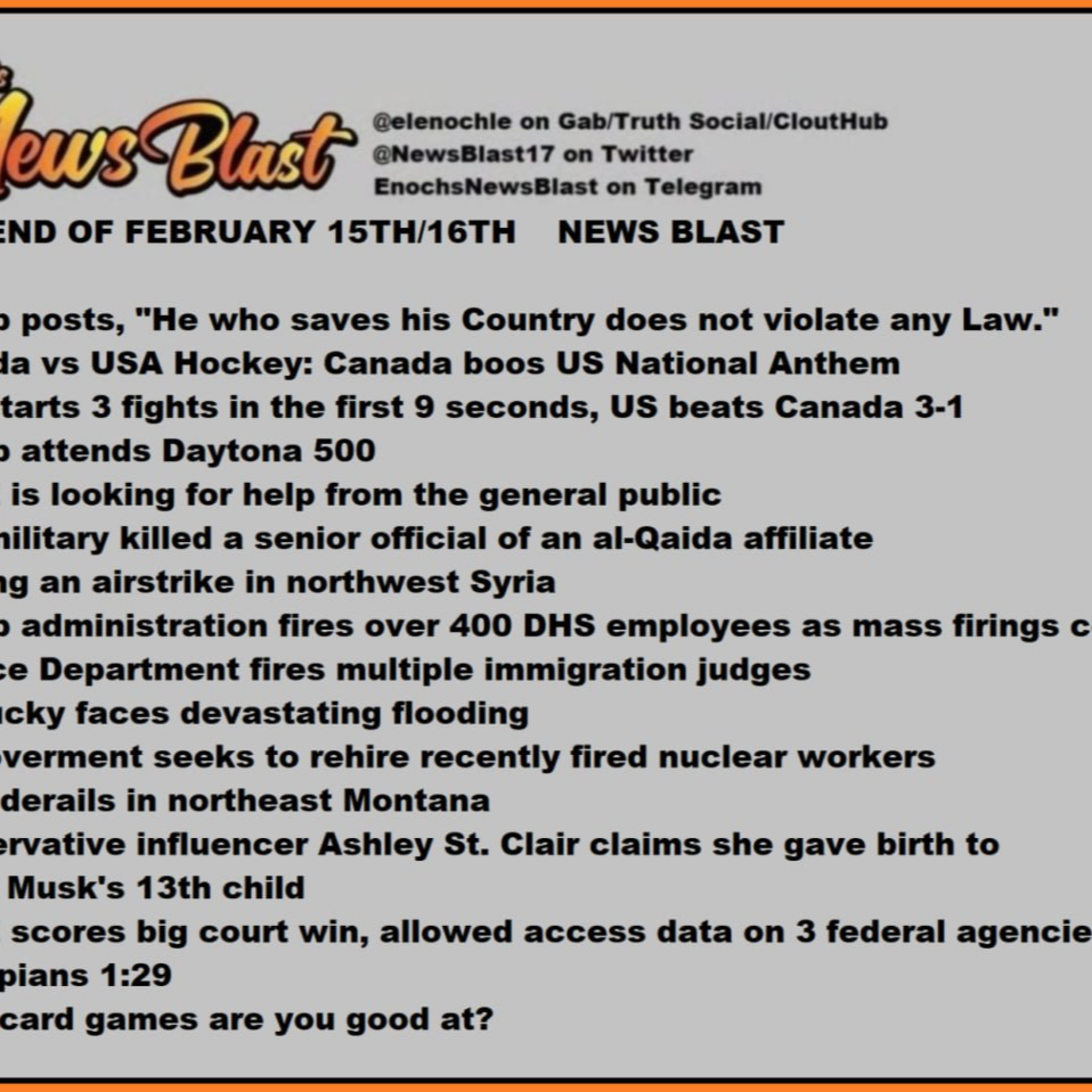 Weekend of February 15/16, 2025 News Blast episode artwork