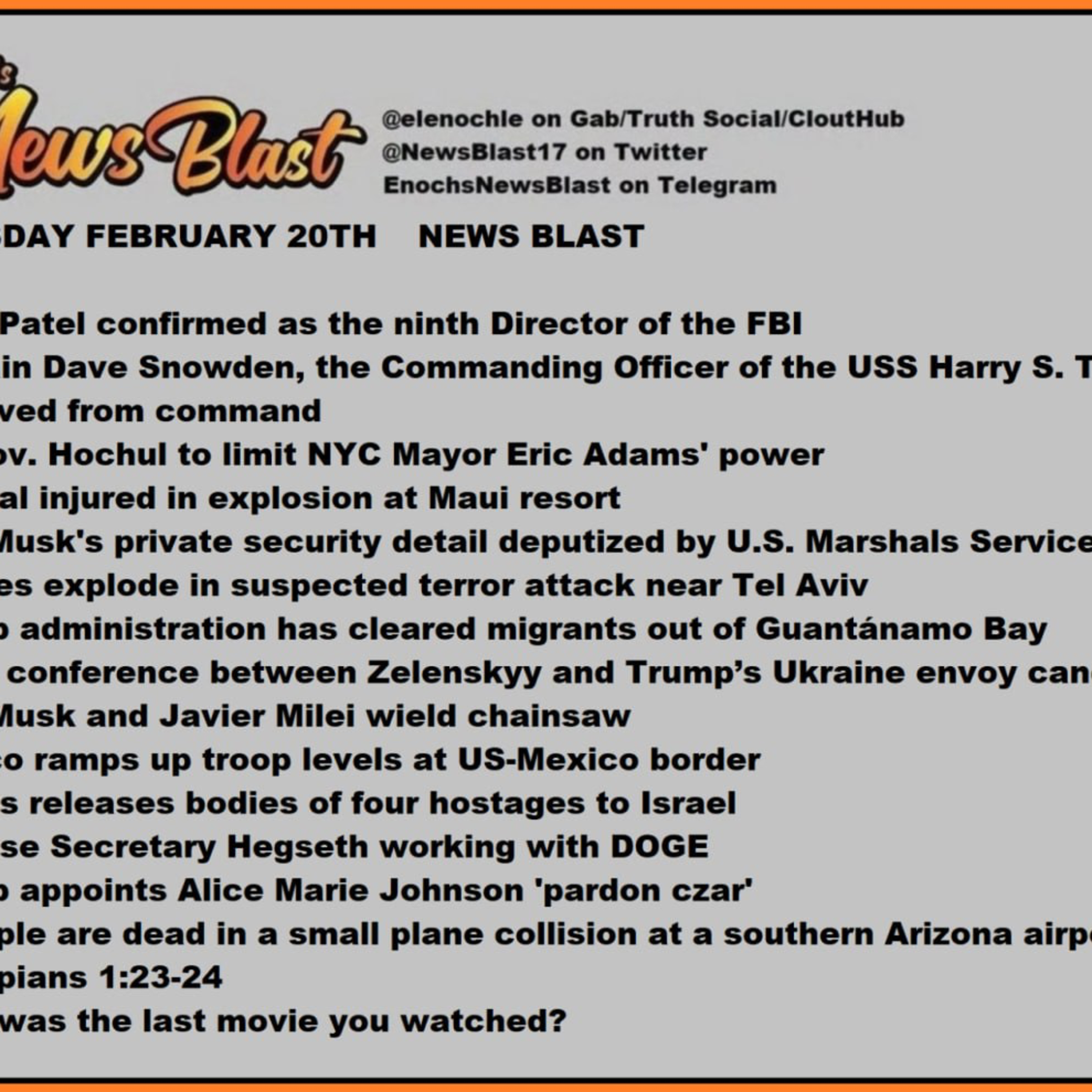 Thursday Febuary 20, 2025 News Blast  episode artwork