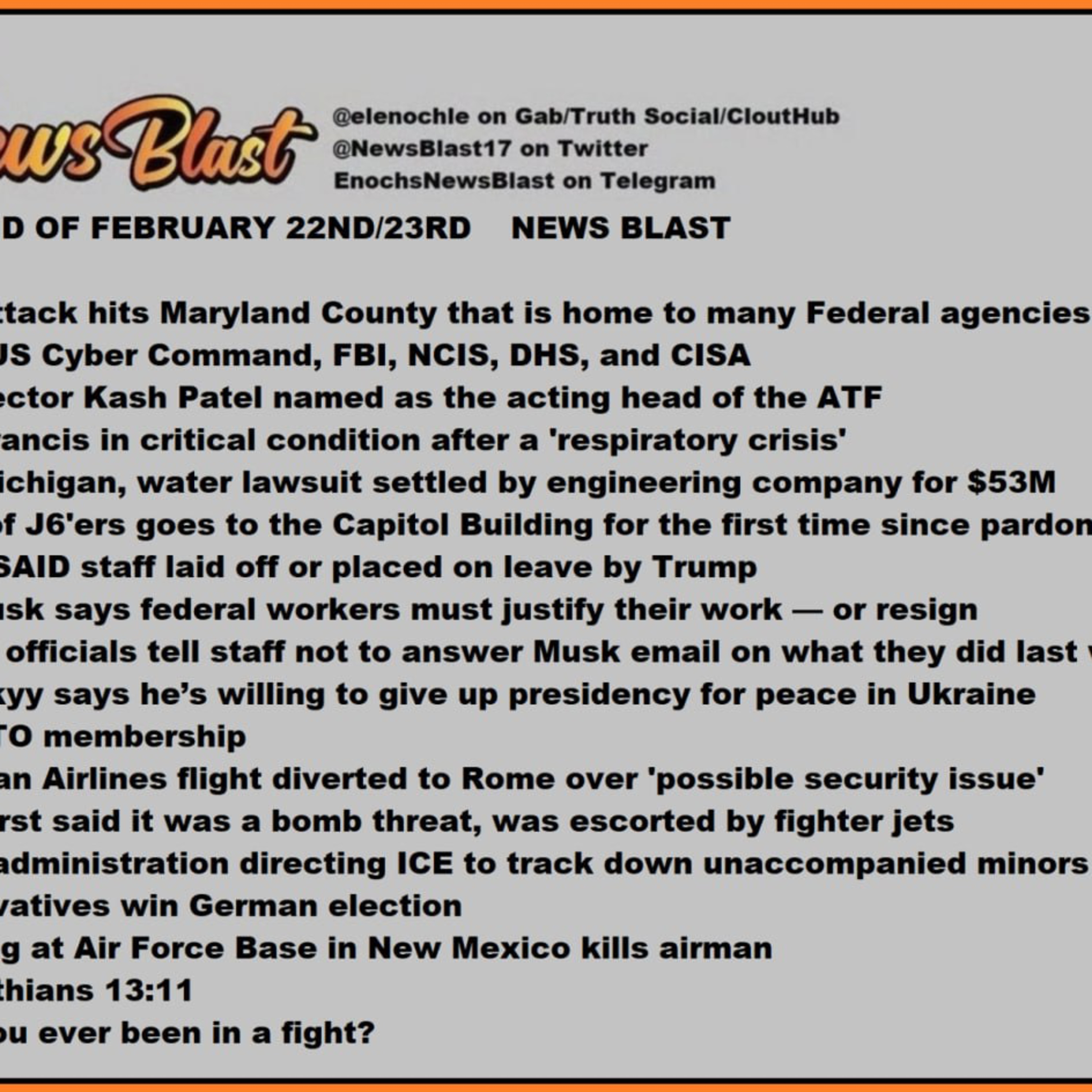 Weekend of February 22,23: 2025. News Blast. episode artwork