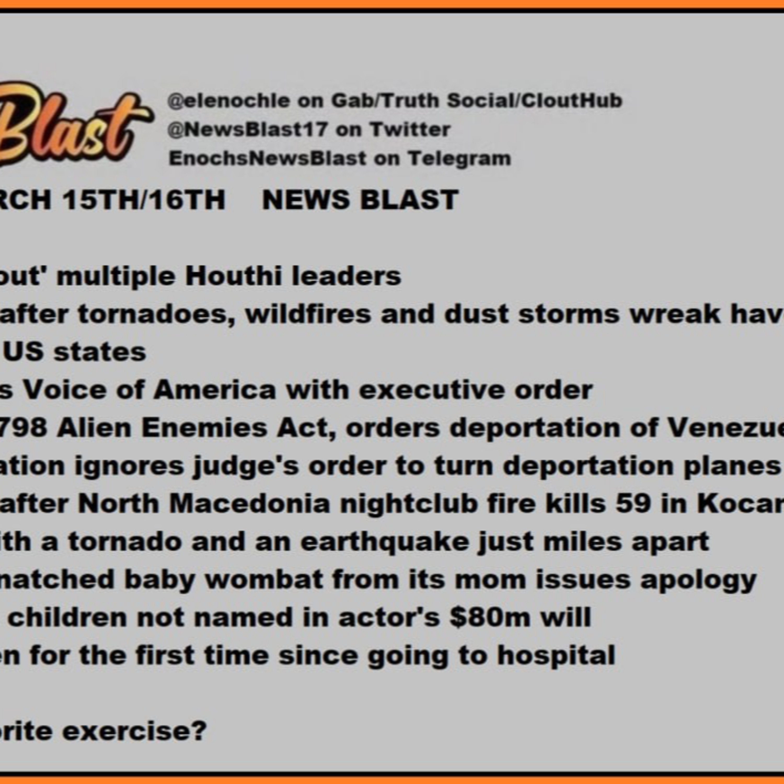 Weekend of March 15:16, 2025 News Blast. episode artwork