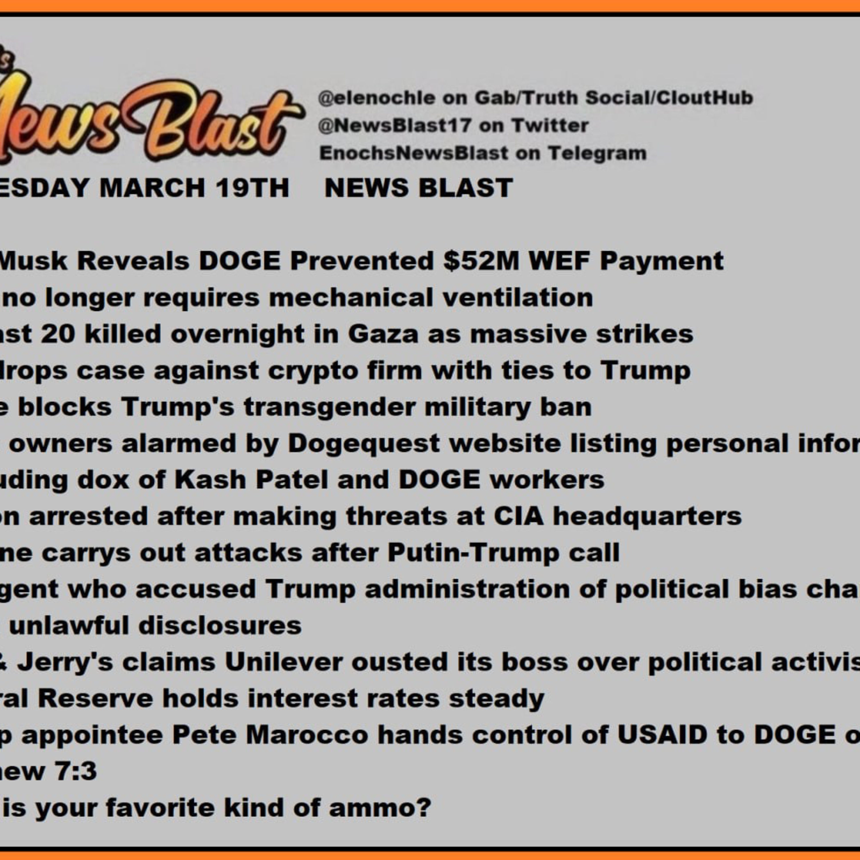 Wednesday, March 19, 2025 News Blast episode artwork