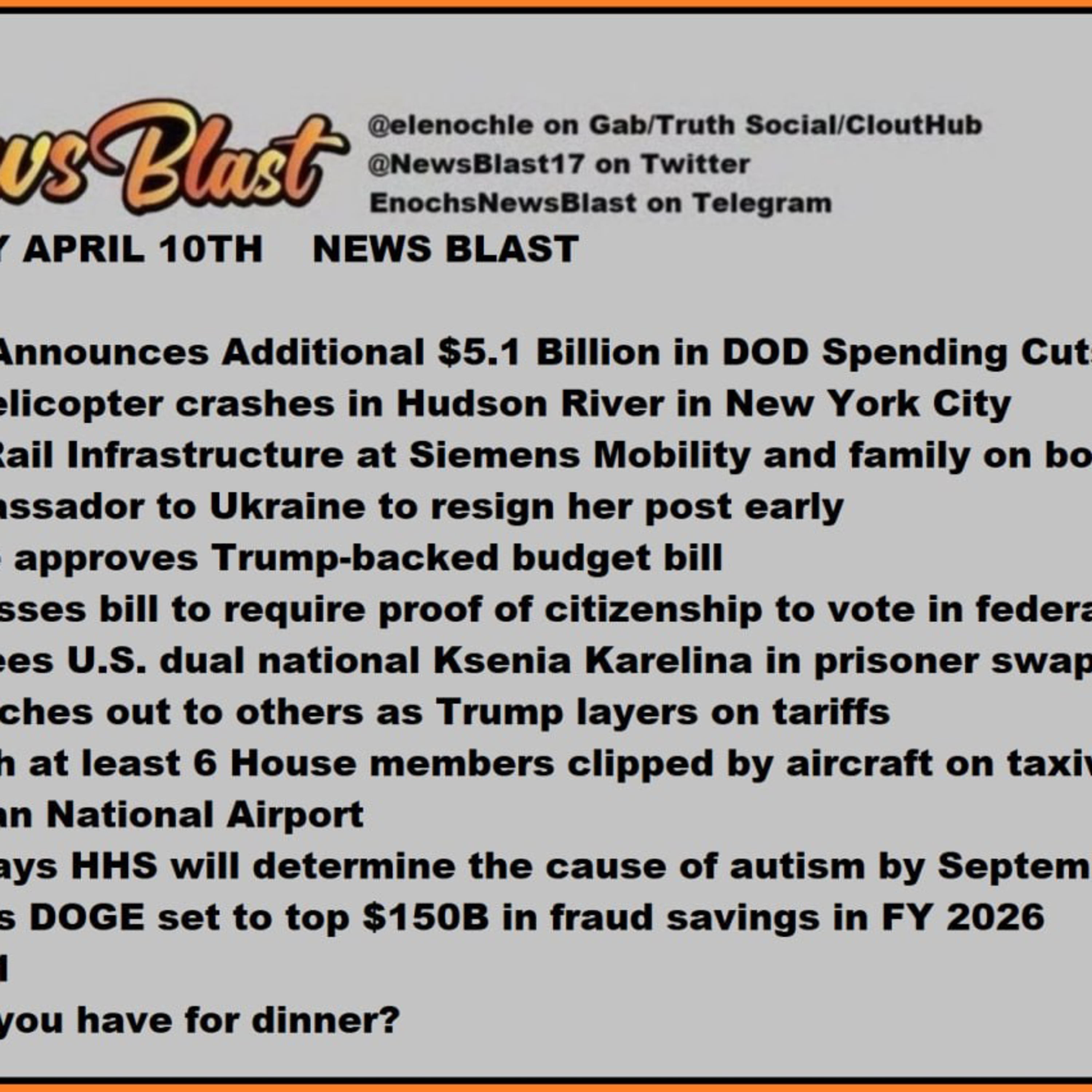 Thurssday April 10, 2025. News Blast episode artwork