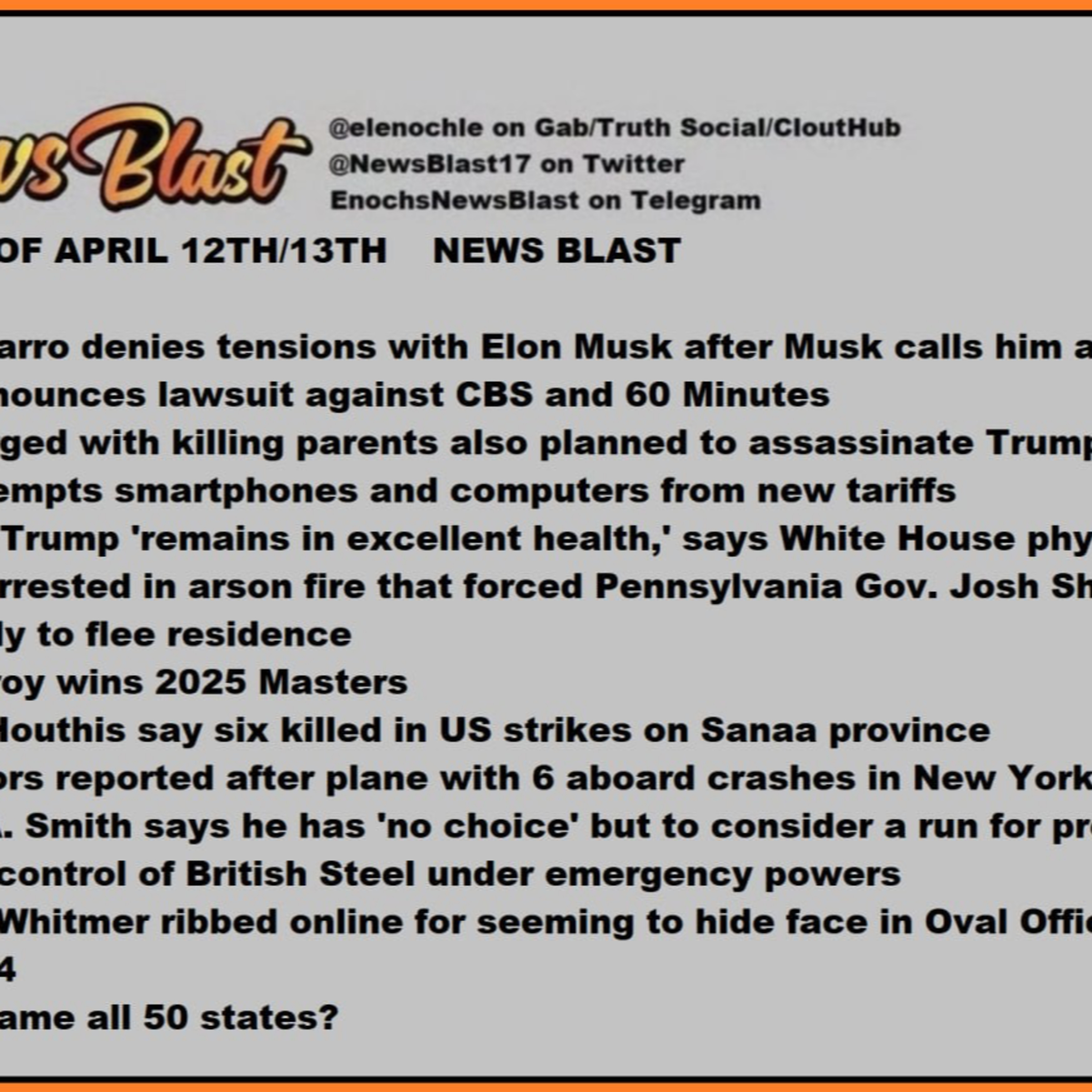 Weekend of April 12:13, 2025. News Blast episode artwork